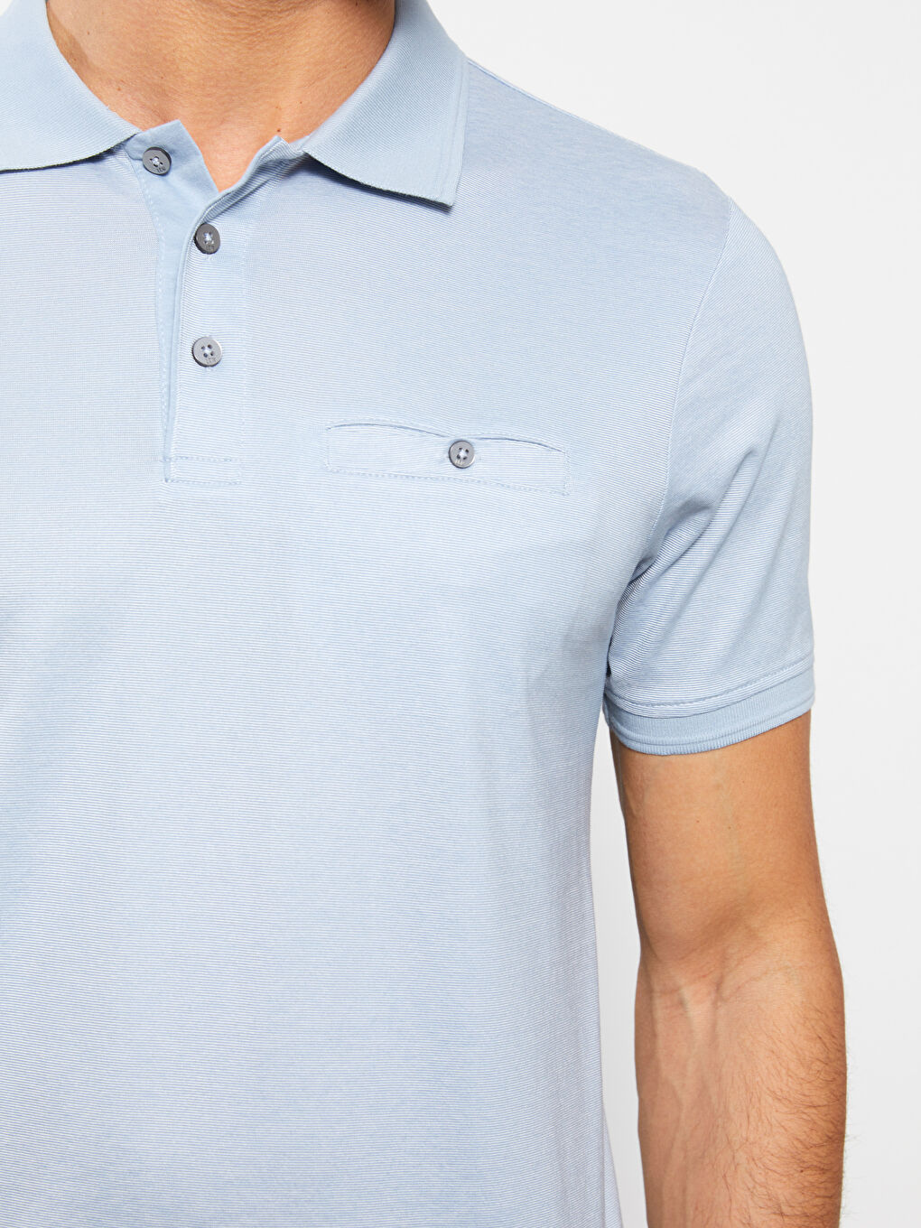 Mavi Merserize Polo Yaka Kısa Kollu Çizgili Erkek Tişört-3