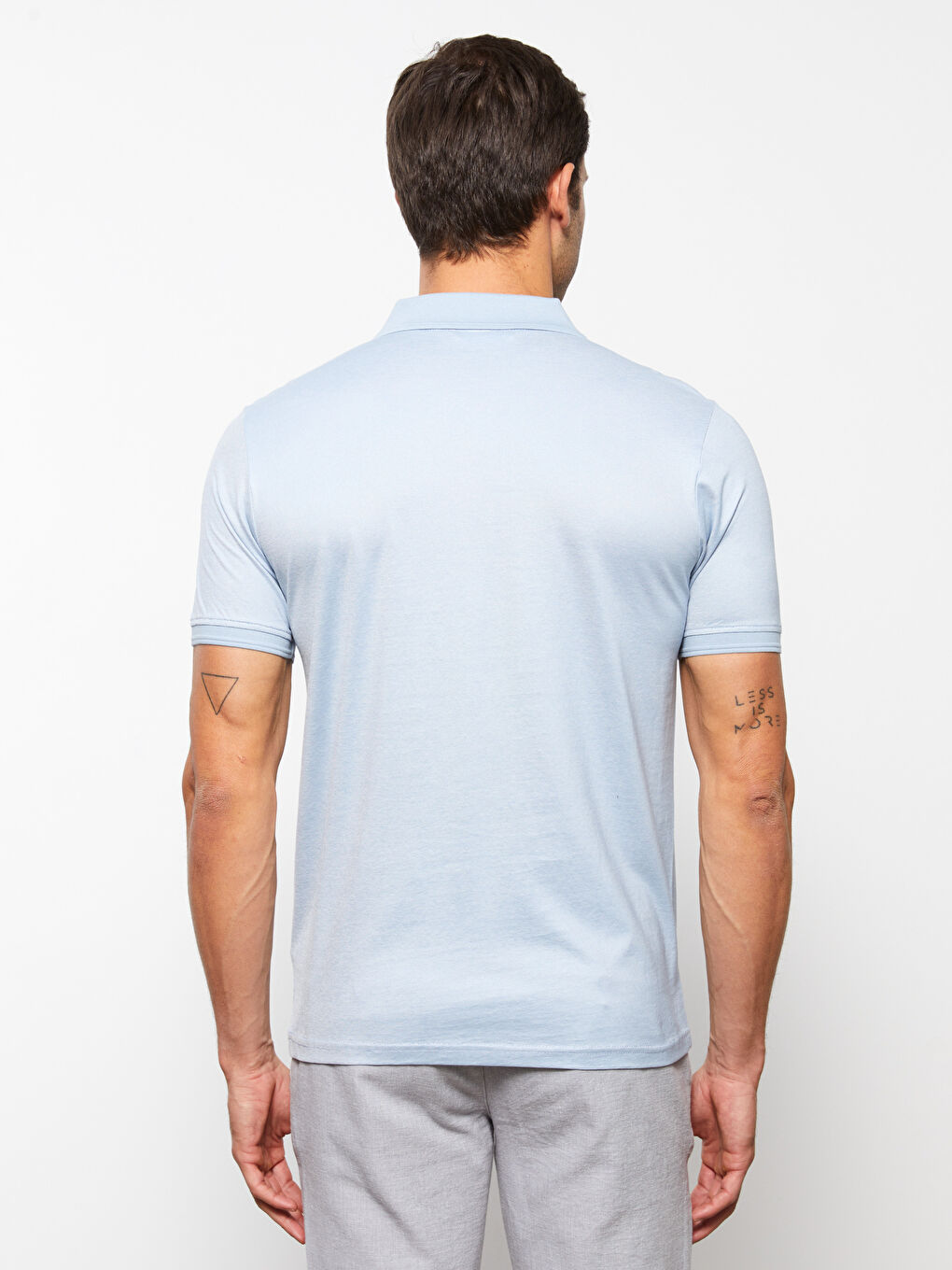 Mavi Merserize Polo Yaka Kısa Kollu Çizgili Erkek Tişört-4