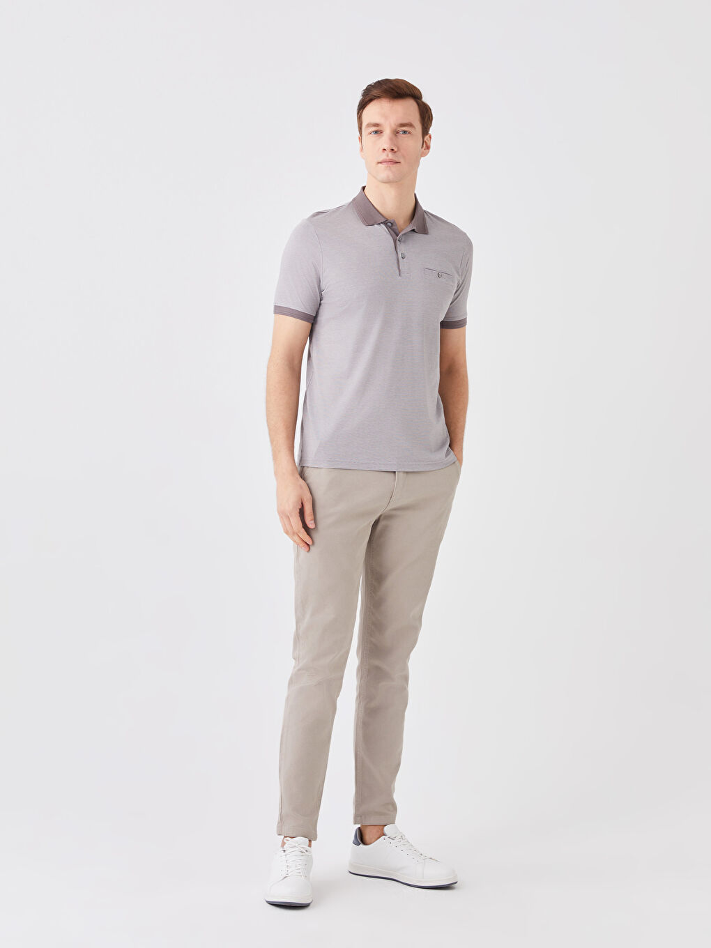 تي شيرت مخطط كم قصير ياقة بولو مُعالج بالميرسرايز للرجال-2