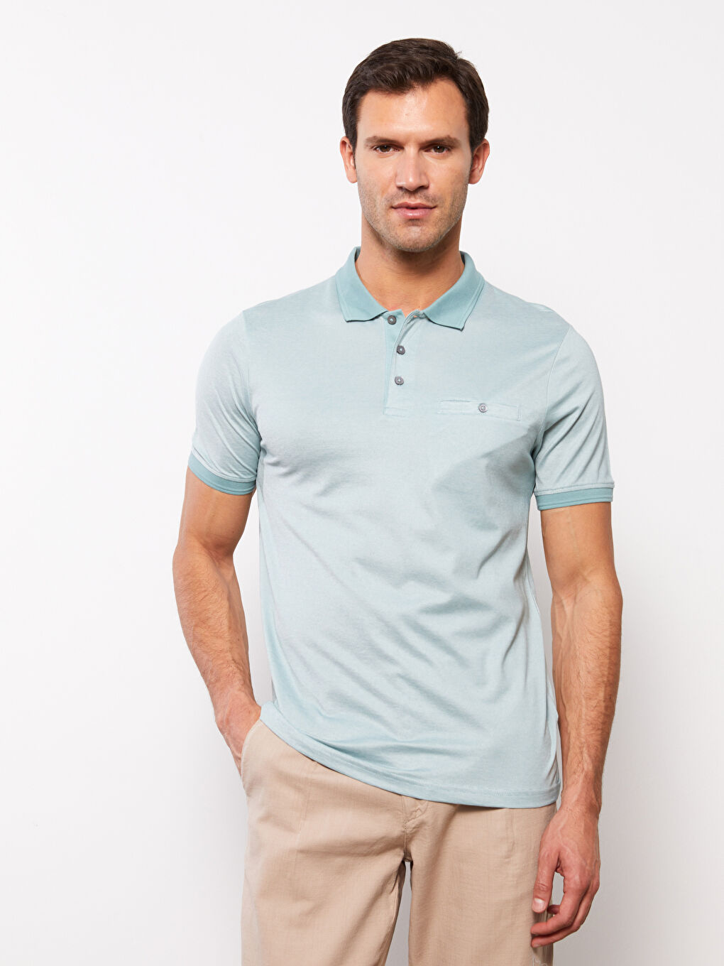 Ерлерге арналған жолақты поло жағалы қысқа жең трикотаж мерсерленген футболка