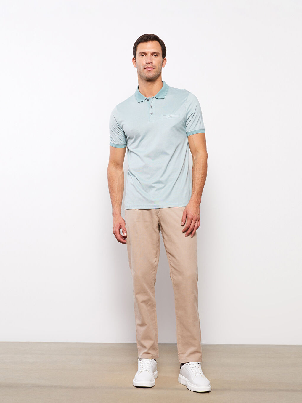 Ерлерге арналған жолақты поло жағалы қысқа жең трикотаж мерсерленген футболка-1