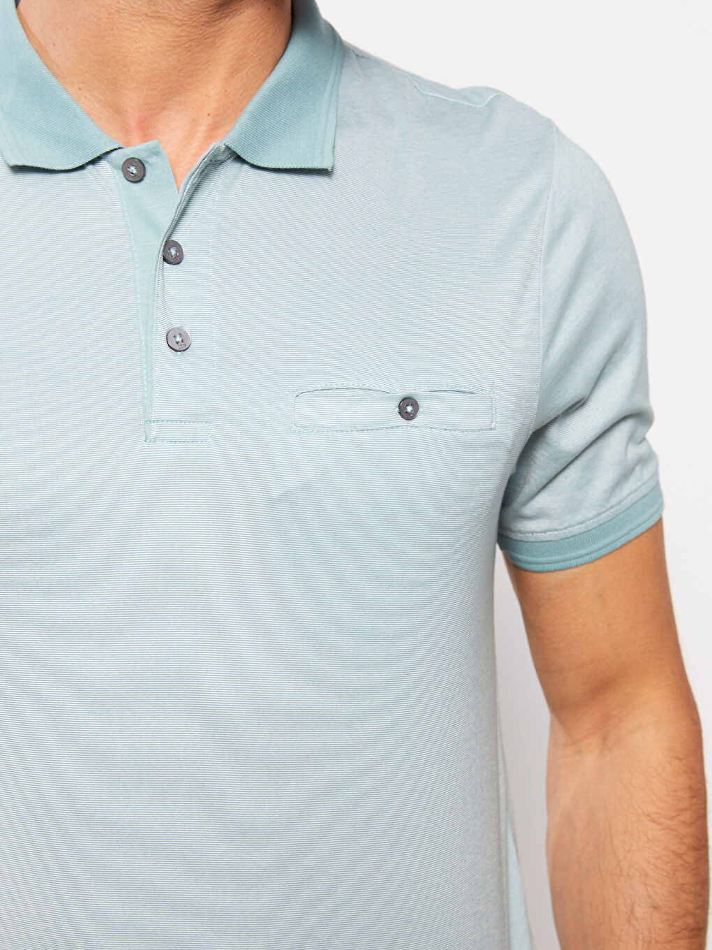 Ерлерге арналған жолақты поло жағалы қысқа жең трикотаж мерсерленген футболка-3