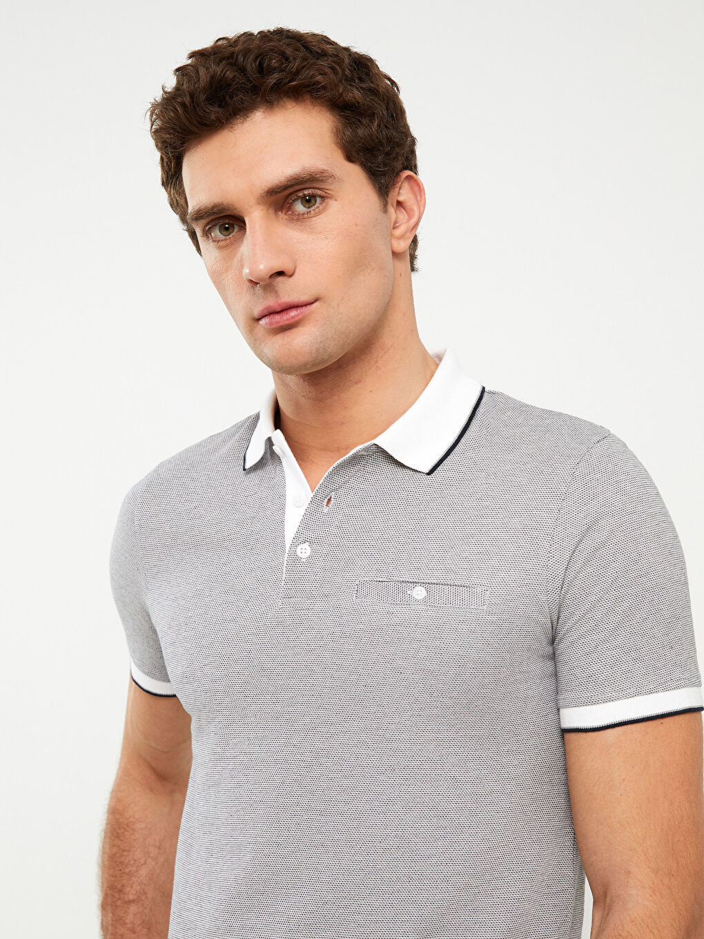 Polo Neck Short Sleeve Patterned Men's T-Shirt-1