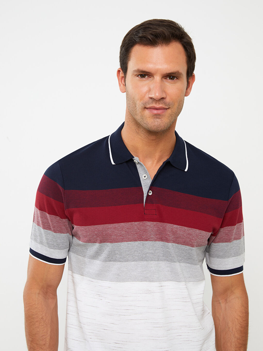 T-shirt pour Hommes à Col roulé, Manches courtes, Bloc de couleurs, en Piqué-2