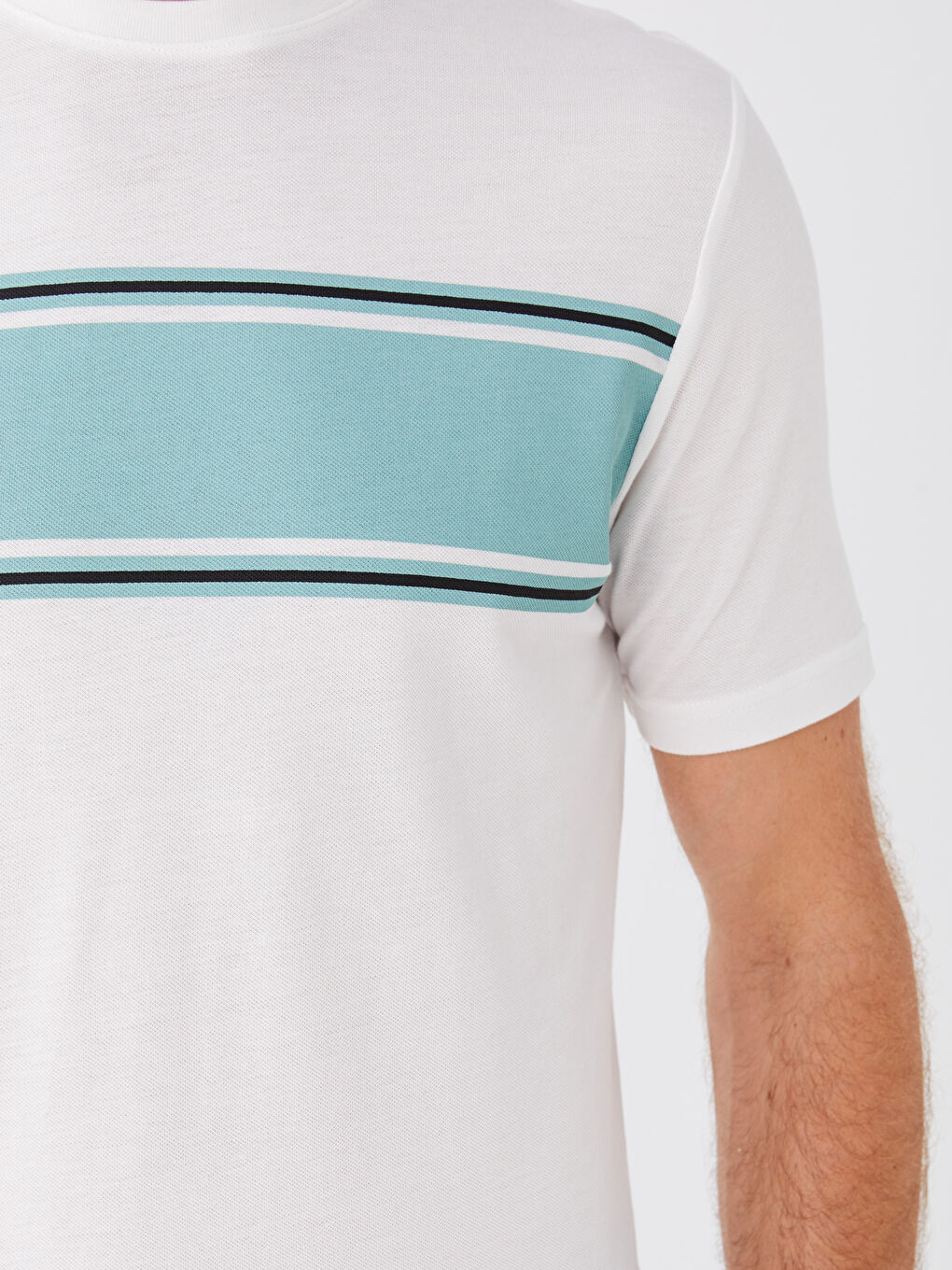 Yeşil Bisiklet Yaka Kısa Kollu Çizgili Erkek Tişört-3