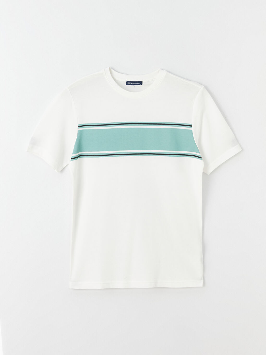 Yeşil Bisiklet Yaka Kısa Kollu Çizgili Erkek Tişört-5