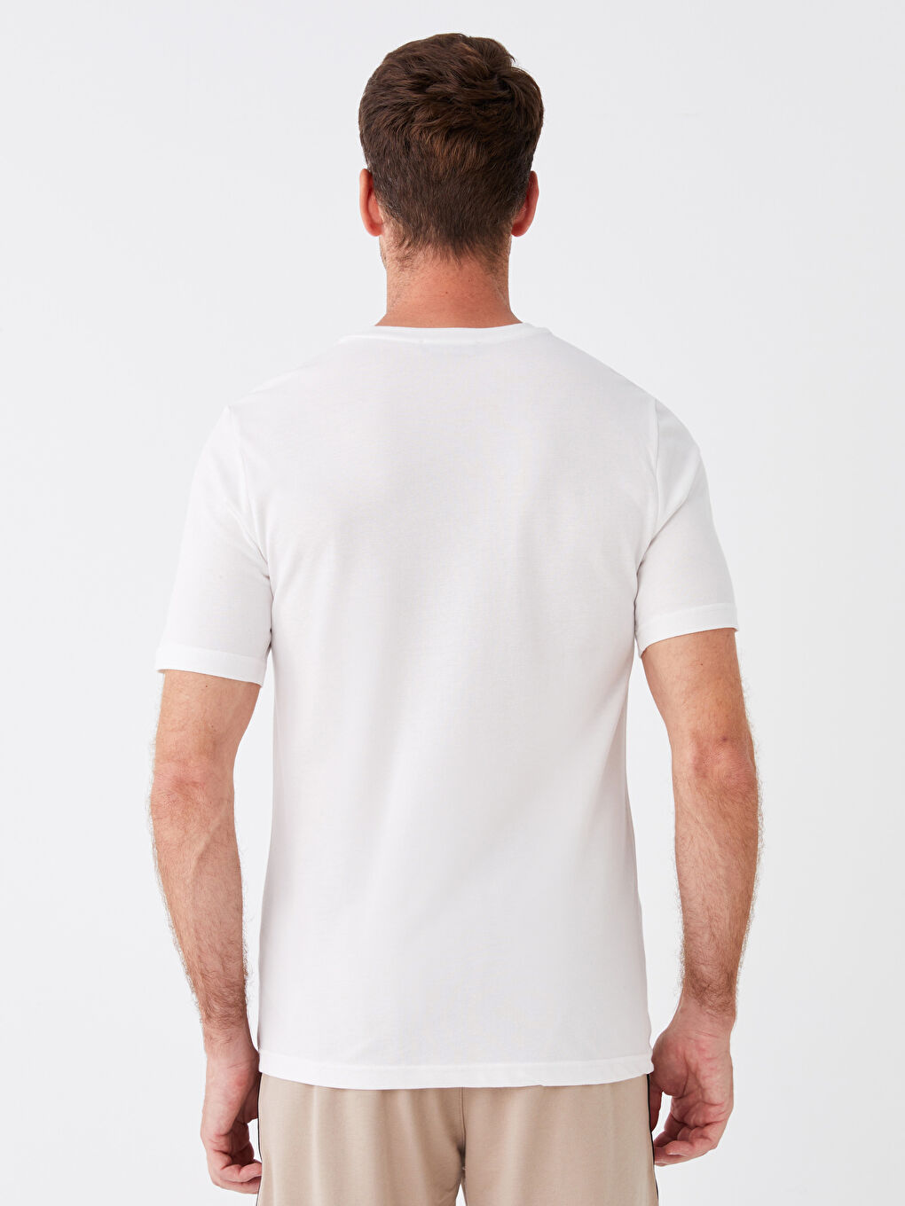 Ekru Bisiklet Yaka Kısa Kollu Çizgili Erkek Tişört-4