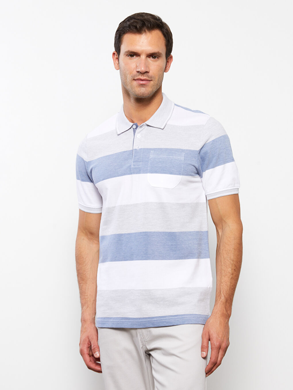 Polo Neck Short Sleeve Color Block Men's T-Shirt -S3BB17Z8-LEN