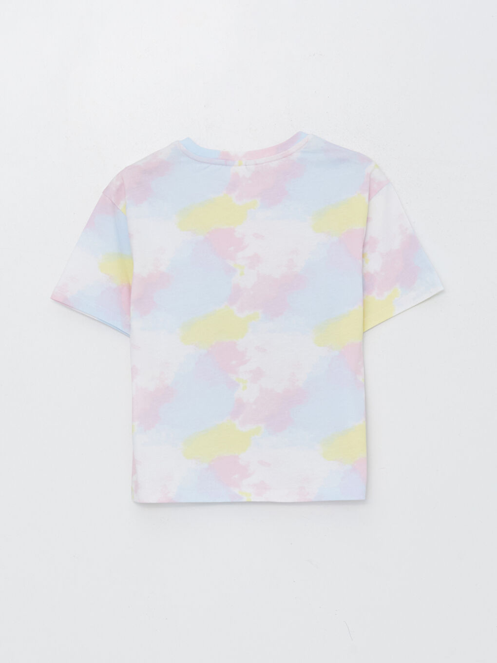 Karışık Bisiklet Yaka Lilo ve Stitch Baskılı Kısa Kollu Kız Çocuk Tişört-1