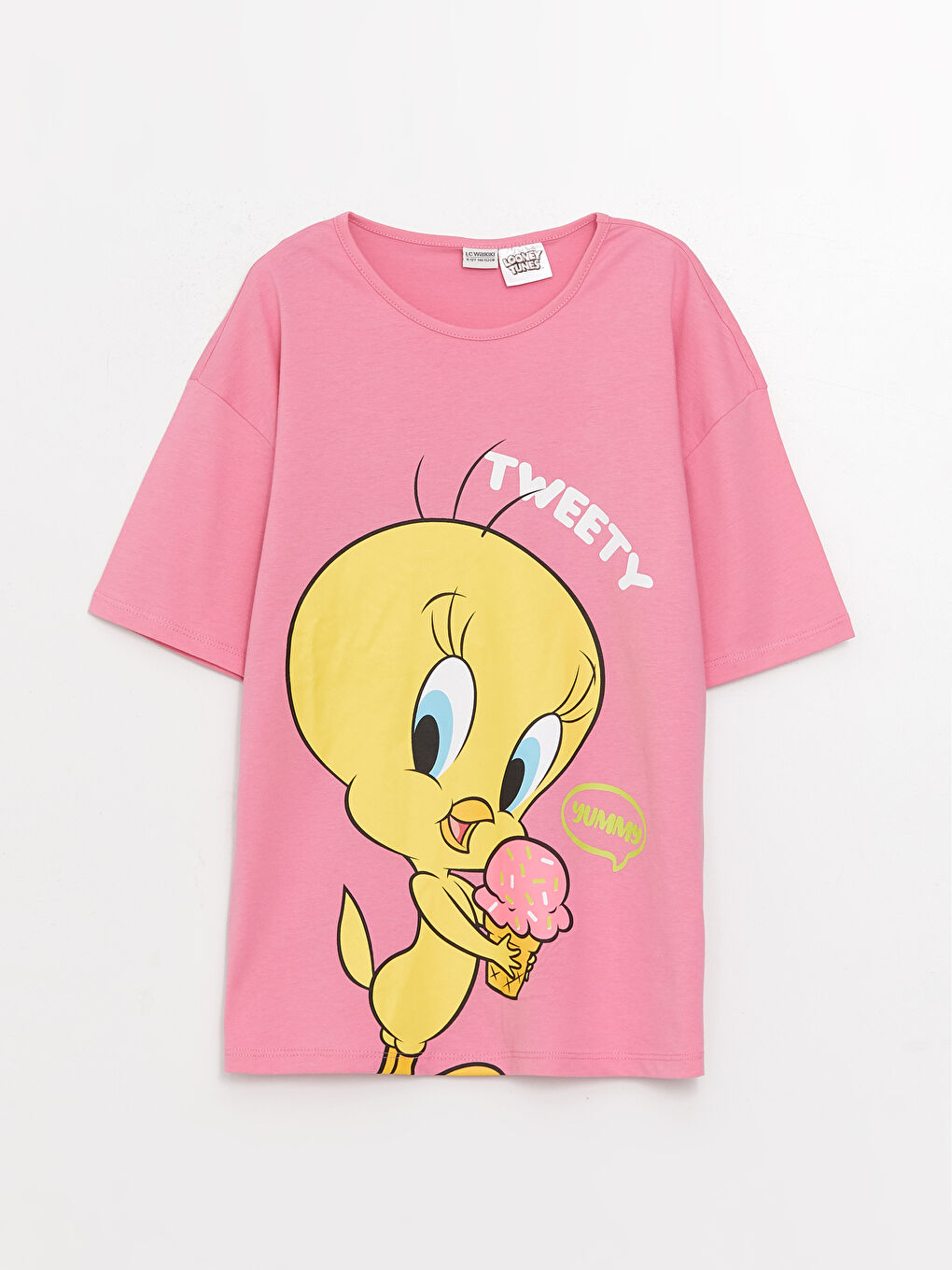 Pembe Bisiklet Yaka Tweety Baskılı Kısa Kollu Kız Çocuk Tişört ve Tayt-1