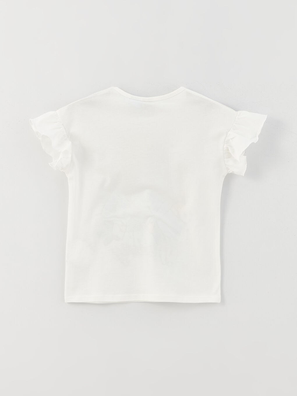 Ekru Bisiklet Yaka Elsa Baskılı Kısa Kollu Kız Çocuk Tişört-1