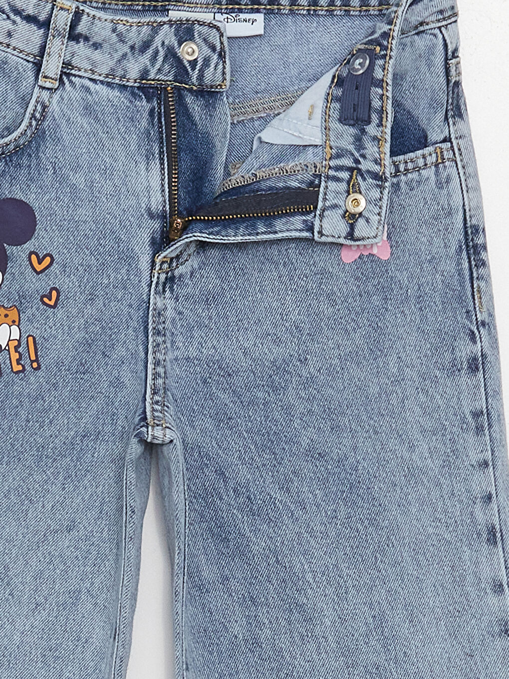 Mavi Minnie ve Mickey Mouse Baskılı Wideleg Kız Çocuk Jean Kapri-2