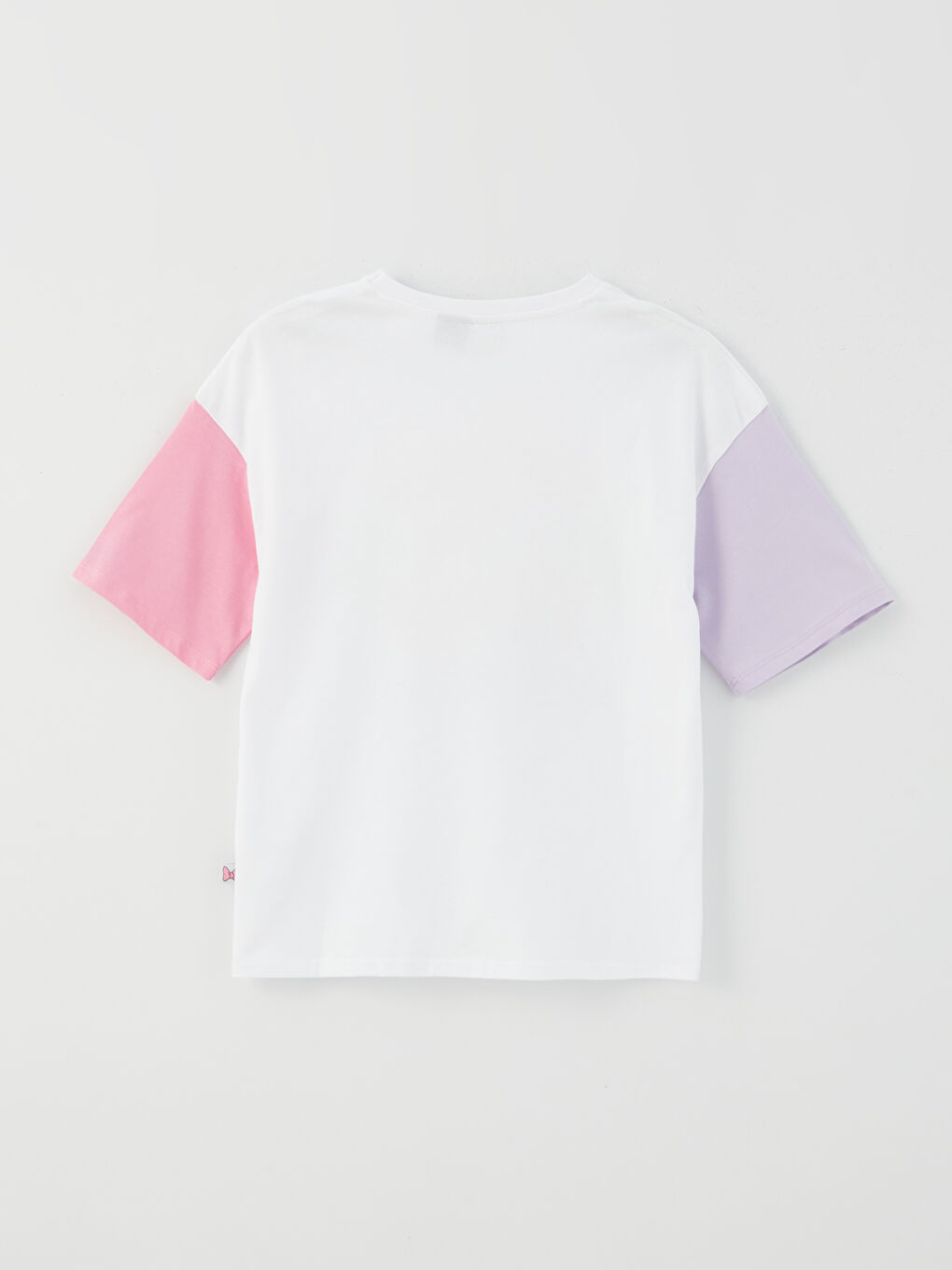 Beyaz Bisiklet Yaka Minnie Mouse Baskılı Kısa Kollu Kız Çocuk Tişört-1