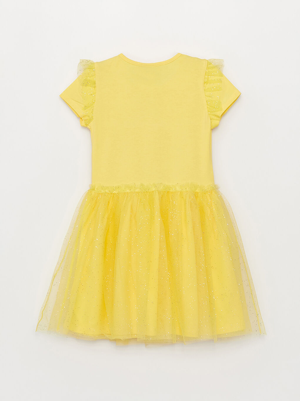 Sarı Bisiklet Yaka Disney Princess Baskılı Kız Çocuk Elbise-1