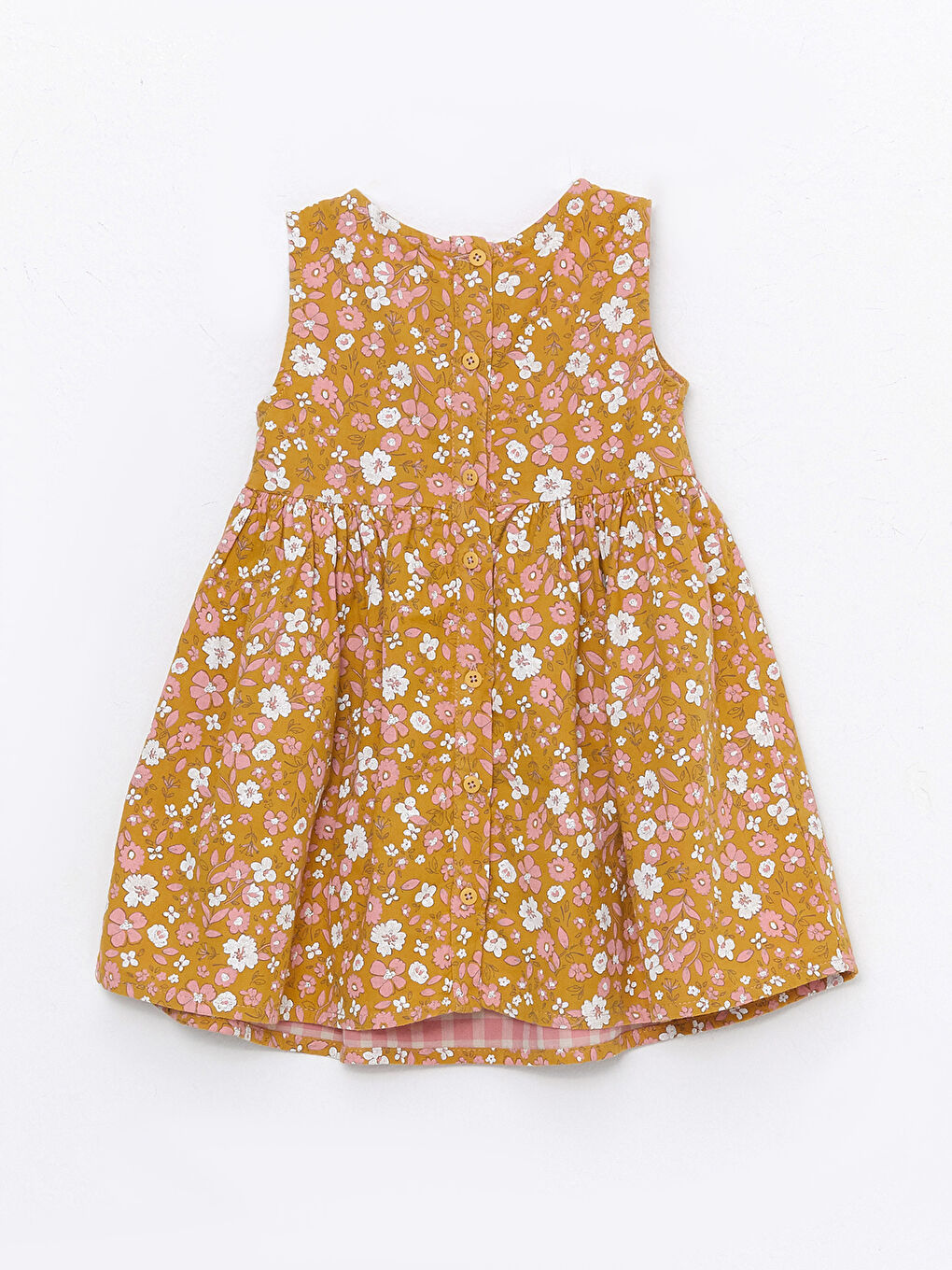 Sarı Bisiklet Yaka Baskılı Kız Bebek Elbise-1