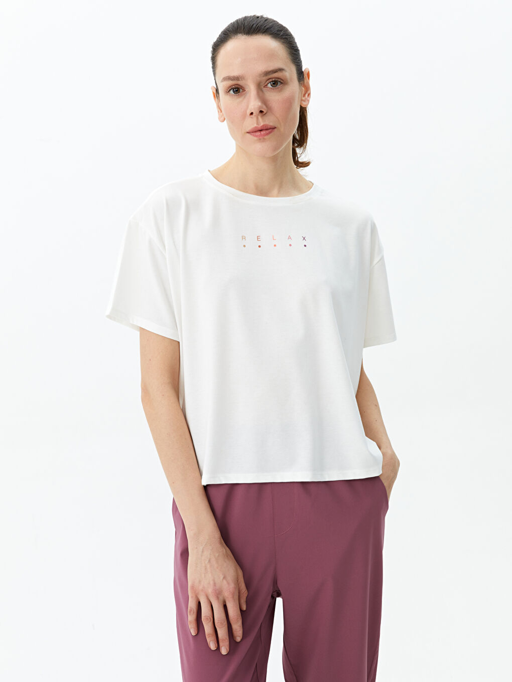 LCW SPORT Crew Neck Printed Short Sleeve Oversize Women's T-Shirt -S3BB75Z8-R9J