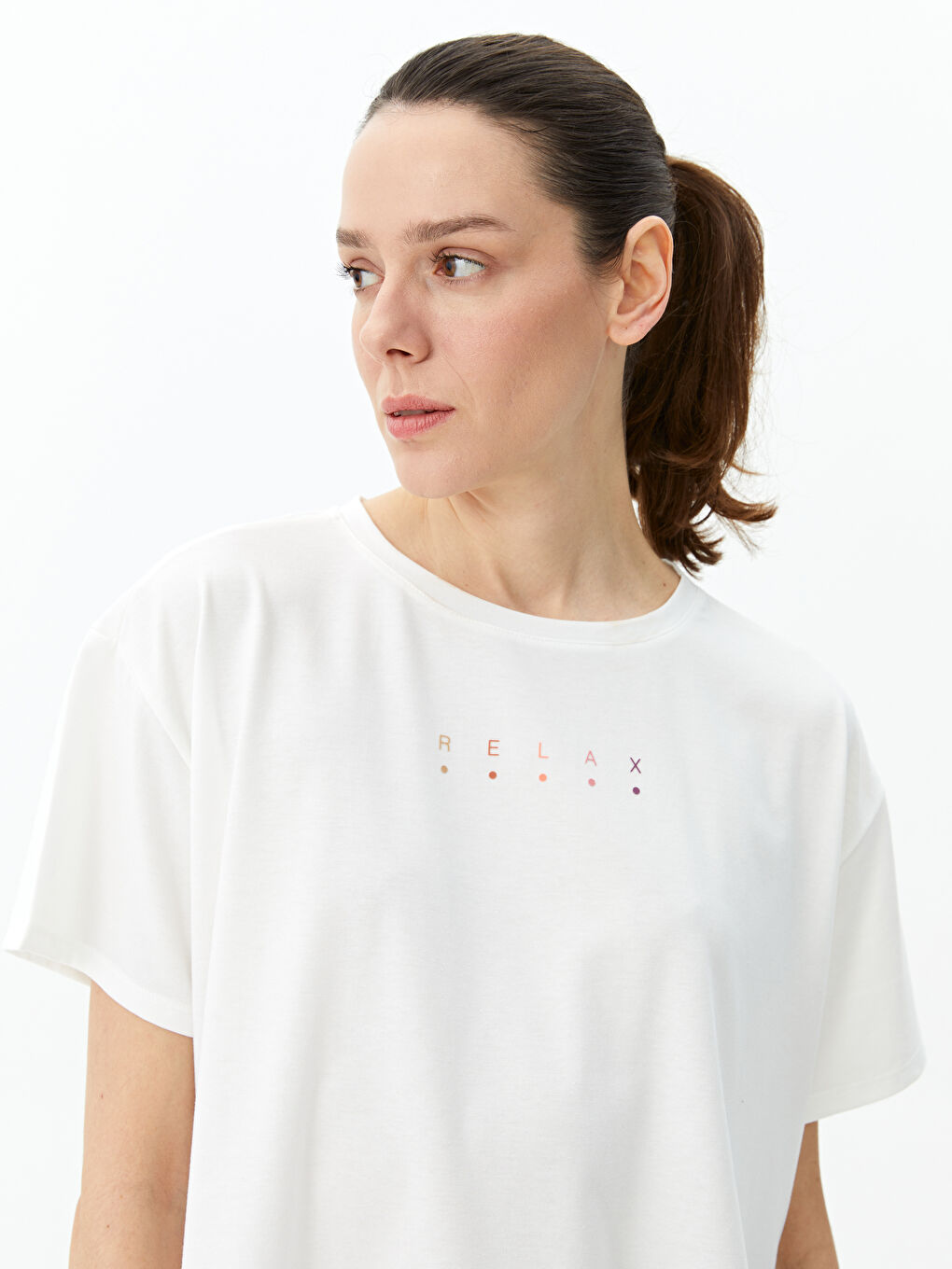 LCW SPORT Crew Neck Printed Short Sleeve Oversize Women's T-Shirt -S3BB75Z8-R9J