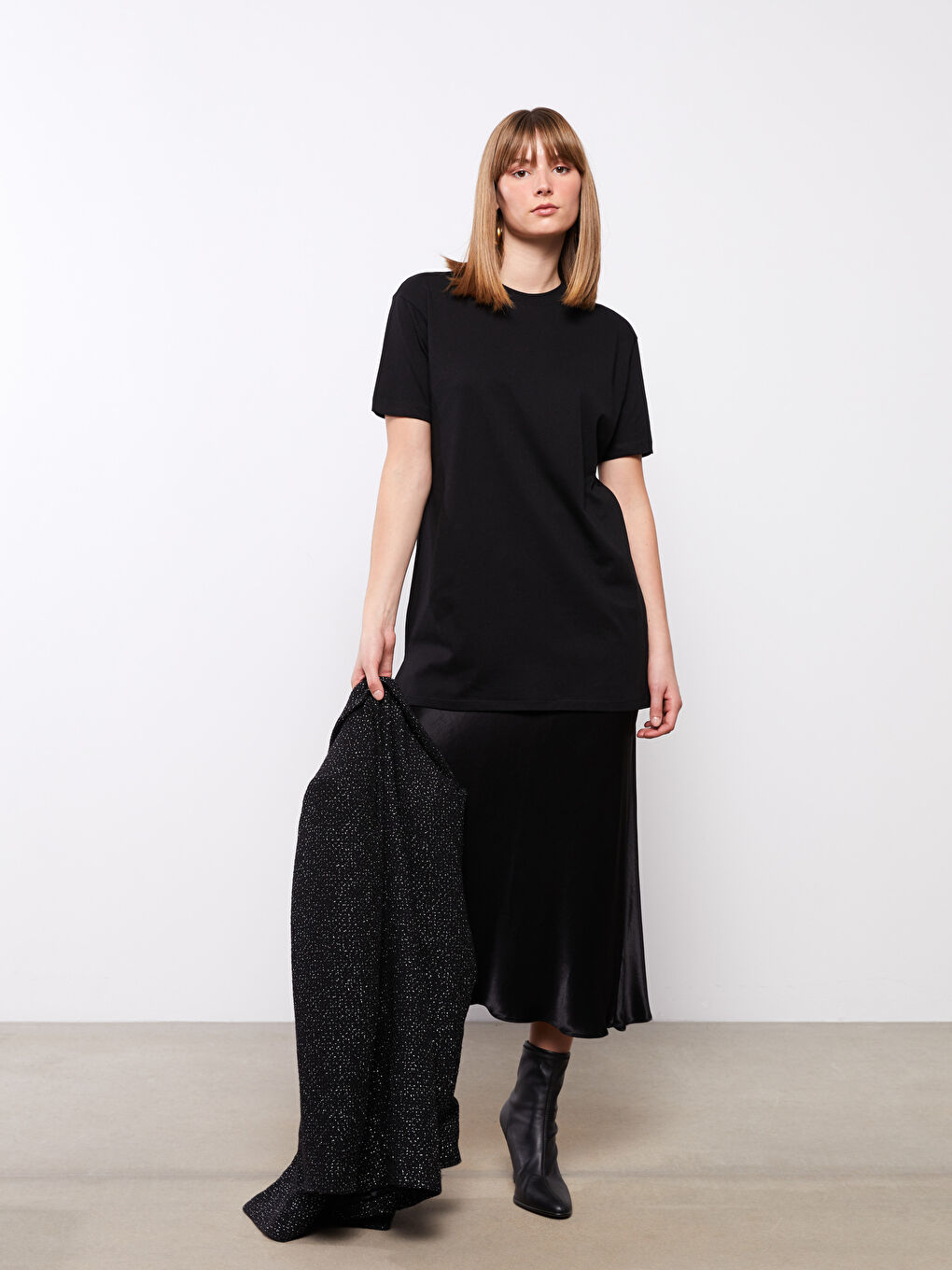 Tunique en Coton Oversize à Manches Courtes Droite à Col Rond pour Femmes-2