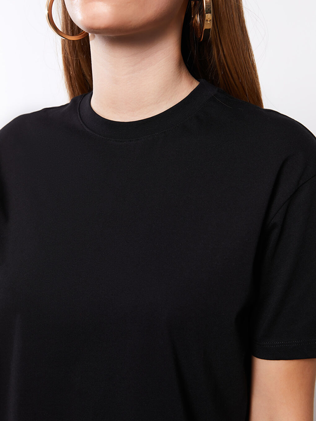 Tunique en Coton Oversize à Manches Courtes Droite à Col Rond pour Femmes-3