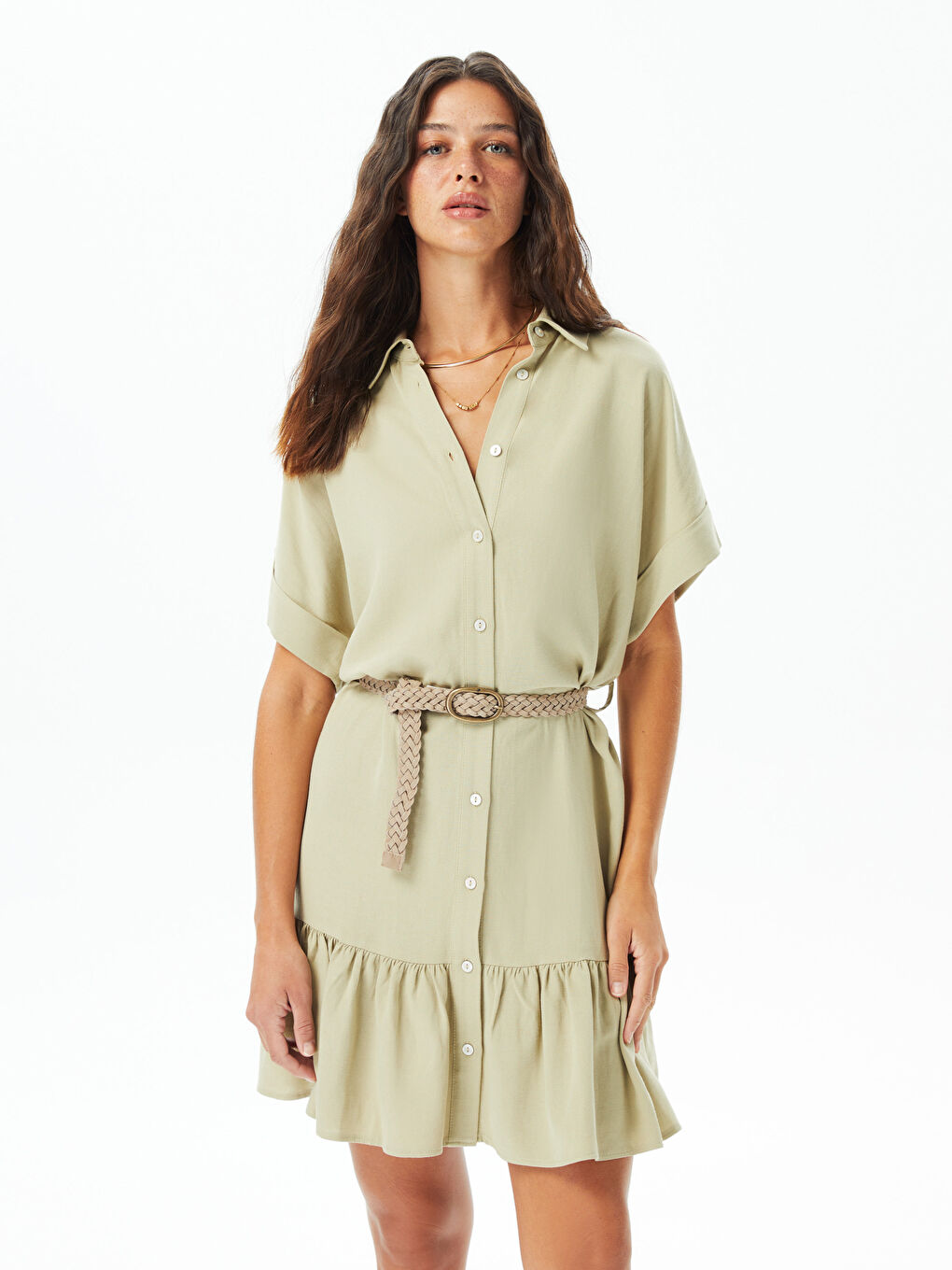 Straight Short Sleeve Women's Shirt Dress -S3BB92Z8-GC6