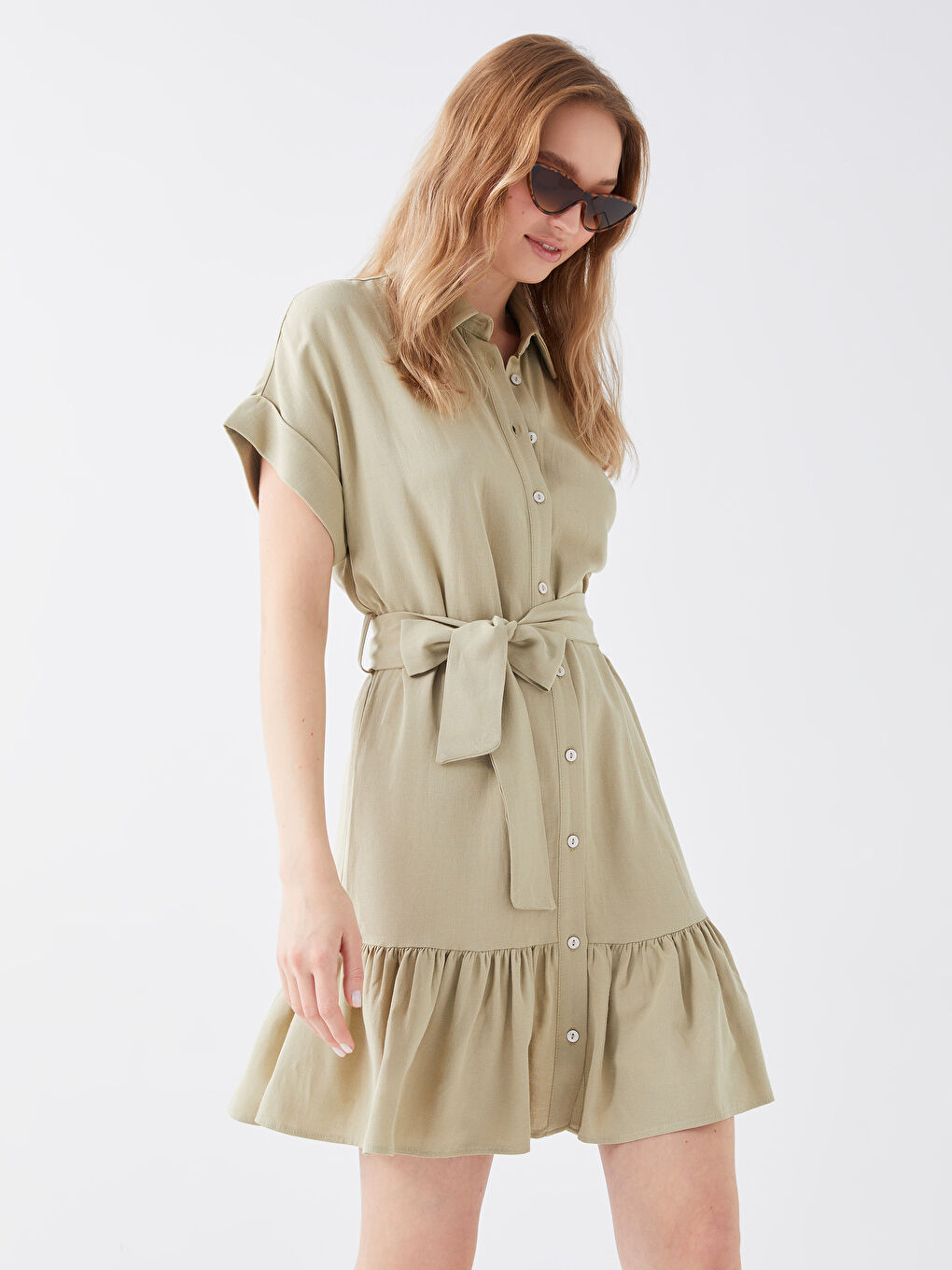 Straight Short Sleeve Women's Shirt Dress -S3BB92Z8-GC6