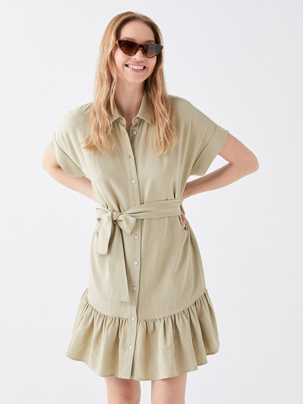 Straight Short Sleeve Women's Shirt Dress -S3BB92Z8-GC6