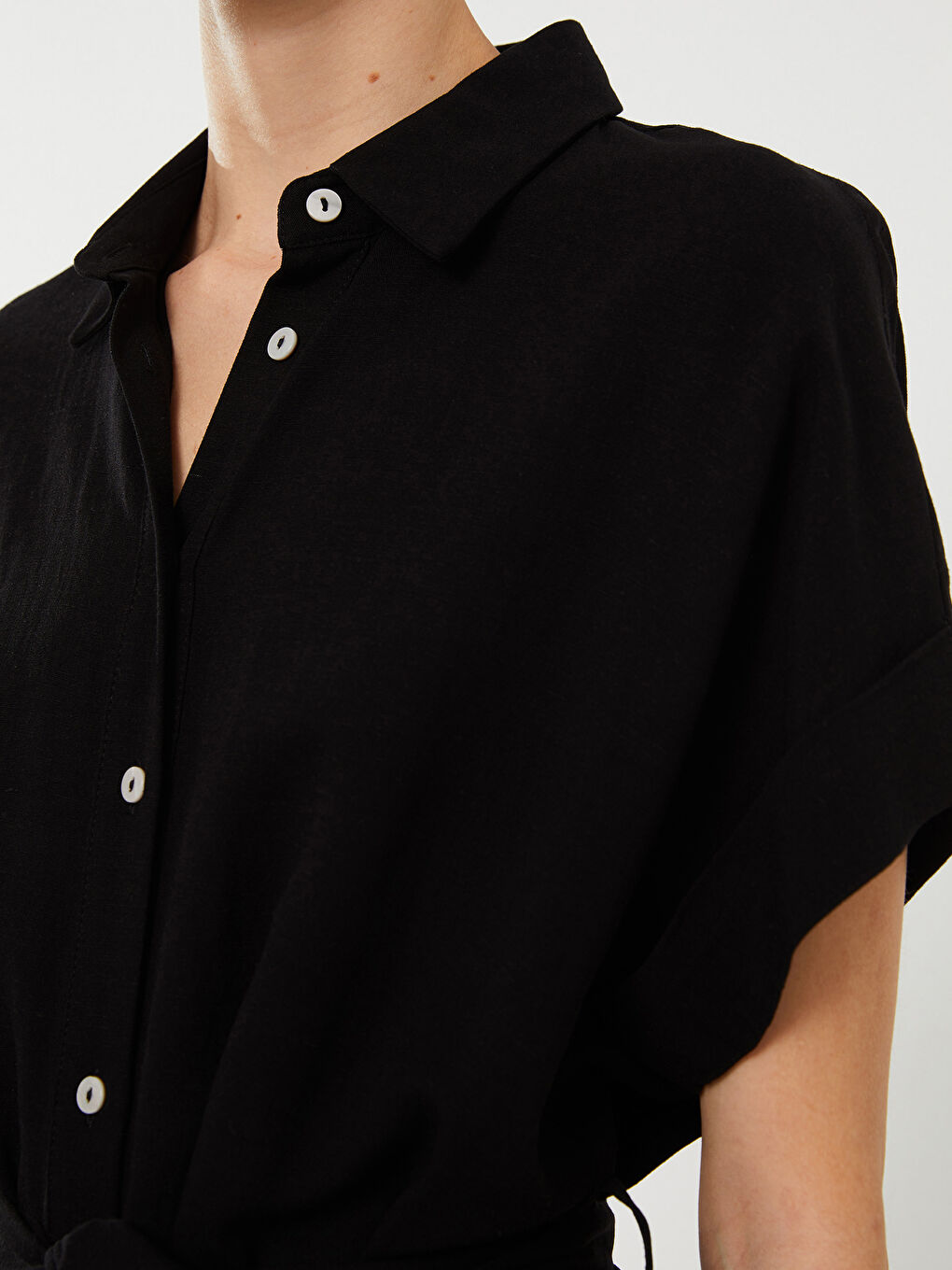 Однотонное платье-рубашка с коротким рукавом для женщин-3