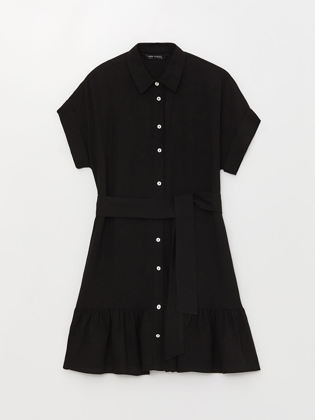 Однотонное платье-рубашка с коротким рукавом для женщин-5