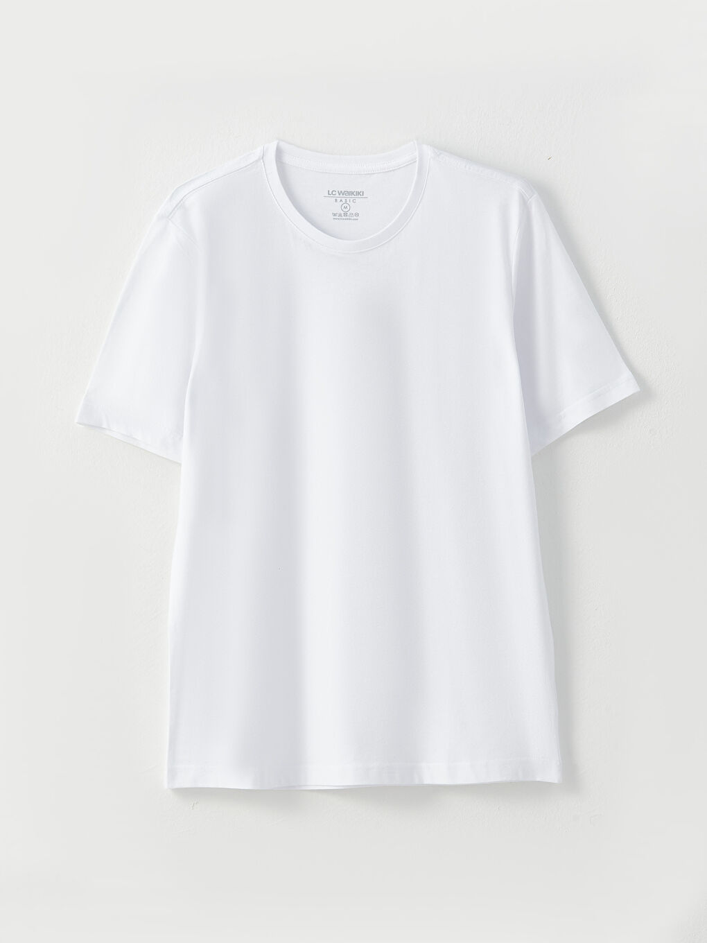 Beyaz Bisiklet Yaka Kısa Kollu Erkek Tişört-5