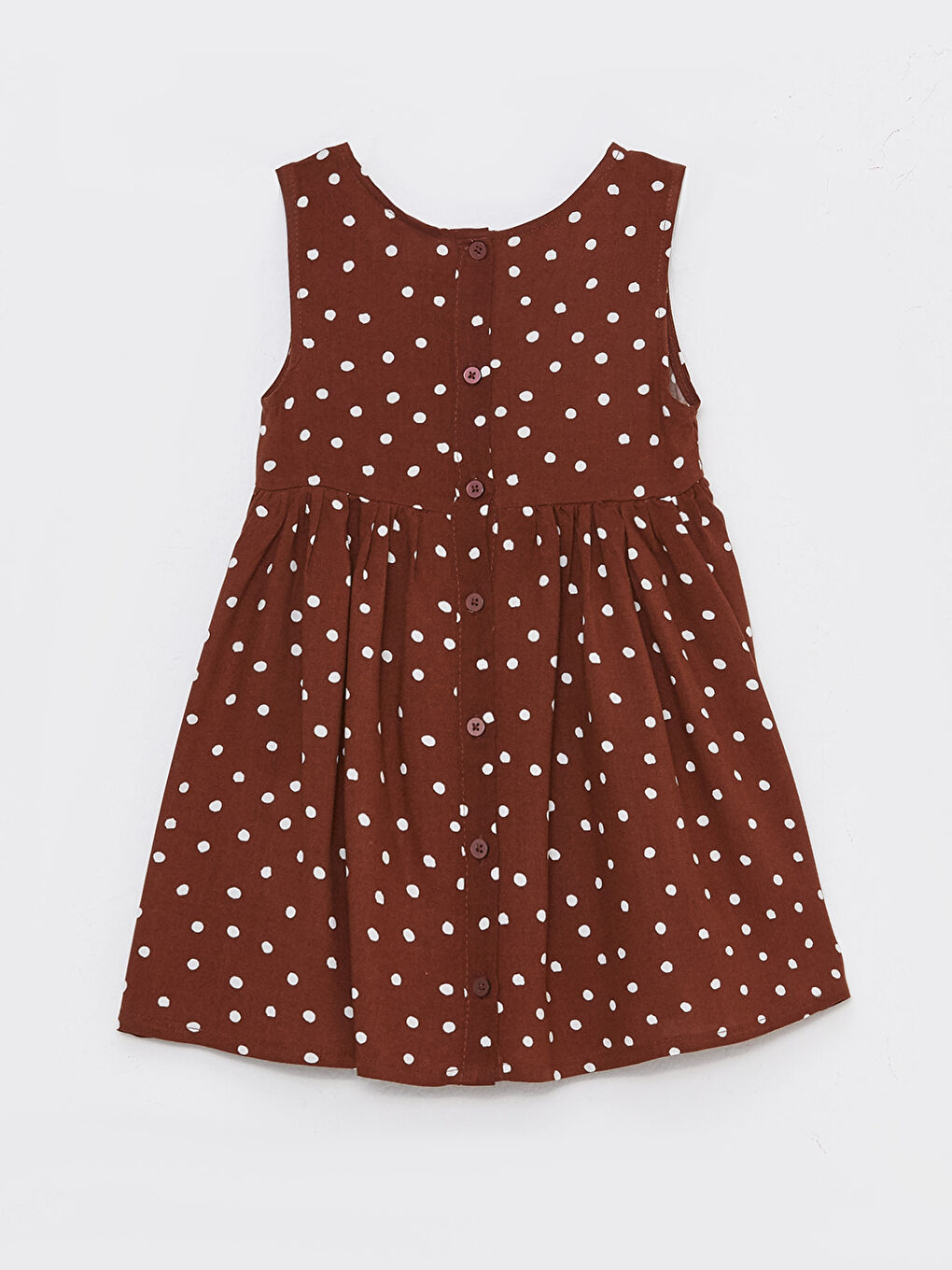 Kahverengi Bisiklet Yaka Desenli Kız Bebek Elbise-1