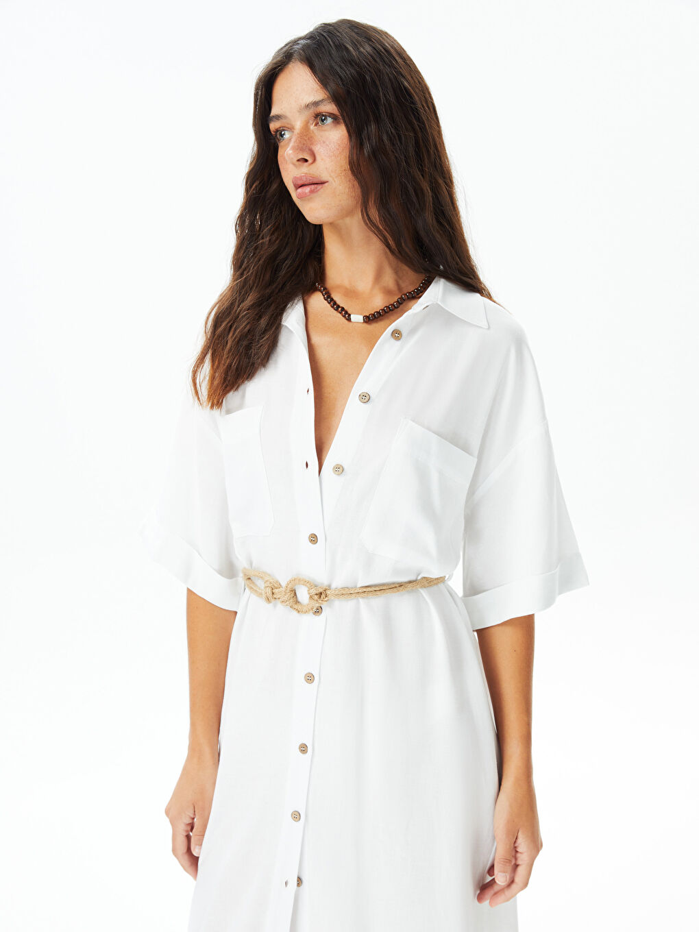 Plain Short Sleeve Women's Shirt Dress -S3BC01Z8-R5B