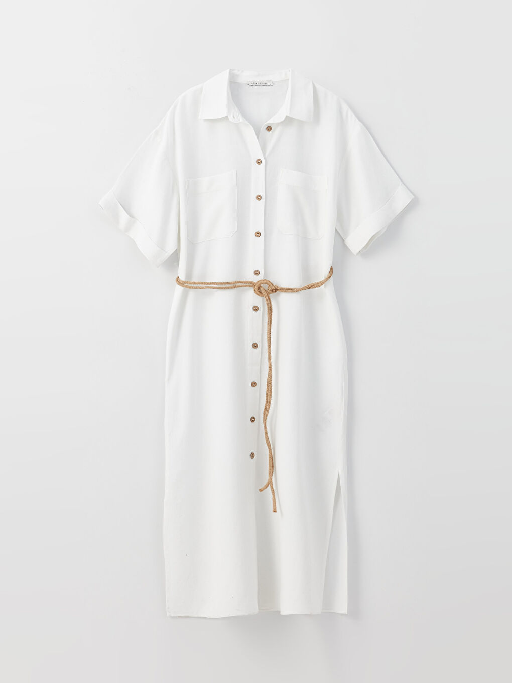 Plain Short Sleeve Women's Shirt Dress -S3BC01Z8-R5B