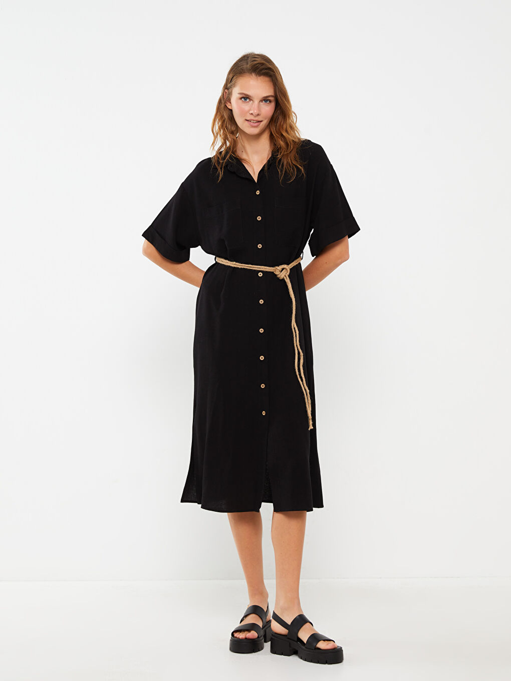 Straight Short Sleeve Women's Shirt Dress -S3BC01Z8-RQL