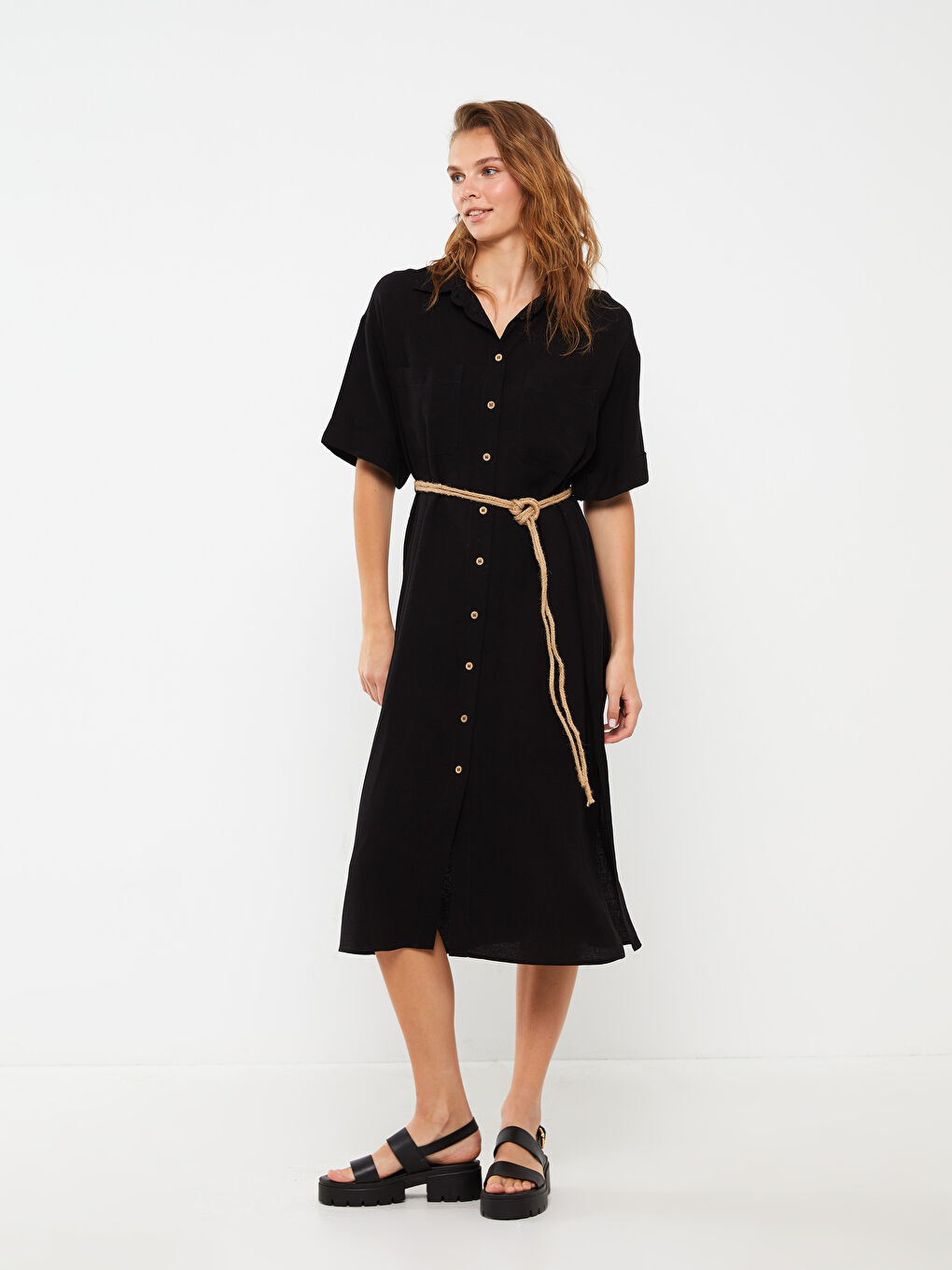 Straight Short Sleeve Women's Shirt Dress -S3BC01Z8-RQL
