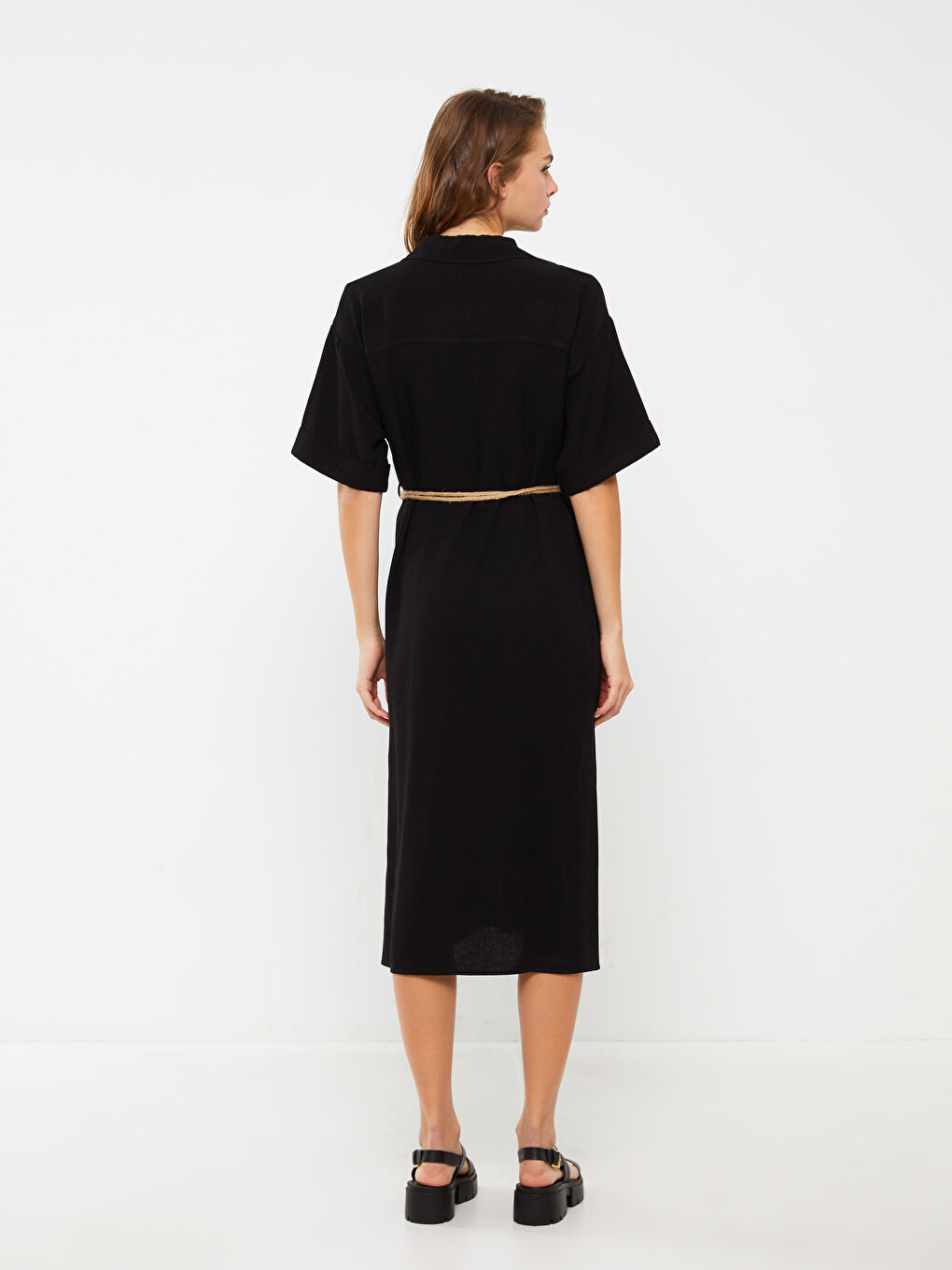 Straight Short Sleeve Women's Shirt Dress -S3BC01Z8-RQL