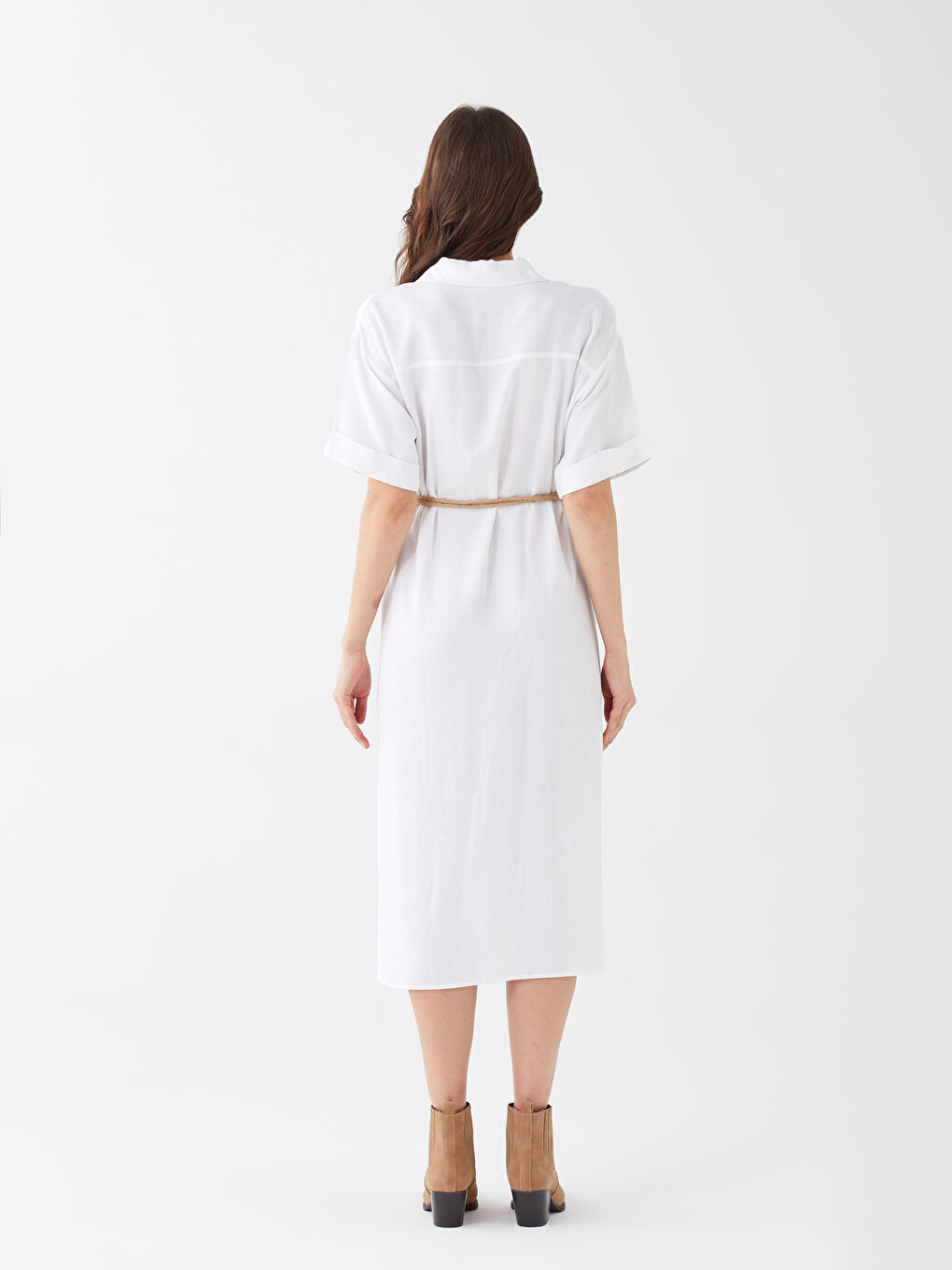 Plain Short Sleeve Women's Shirt Dress -S3BC01Z8-R5B