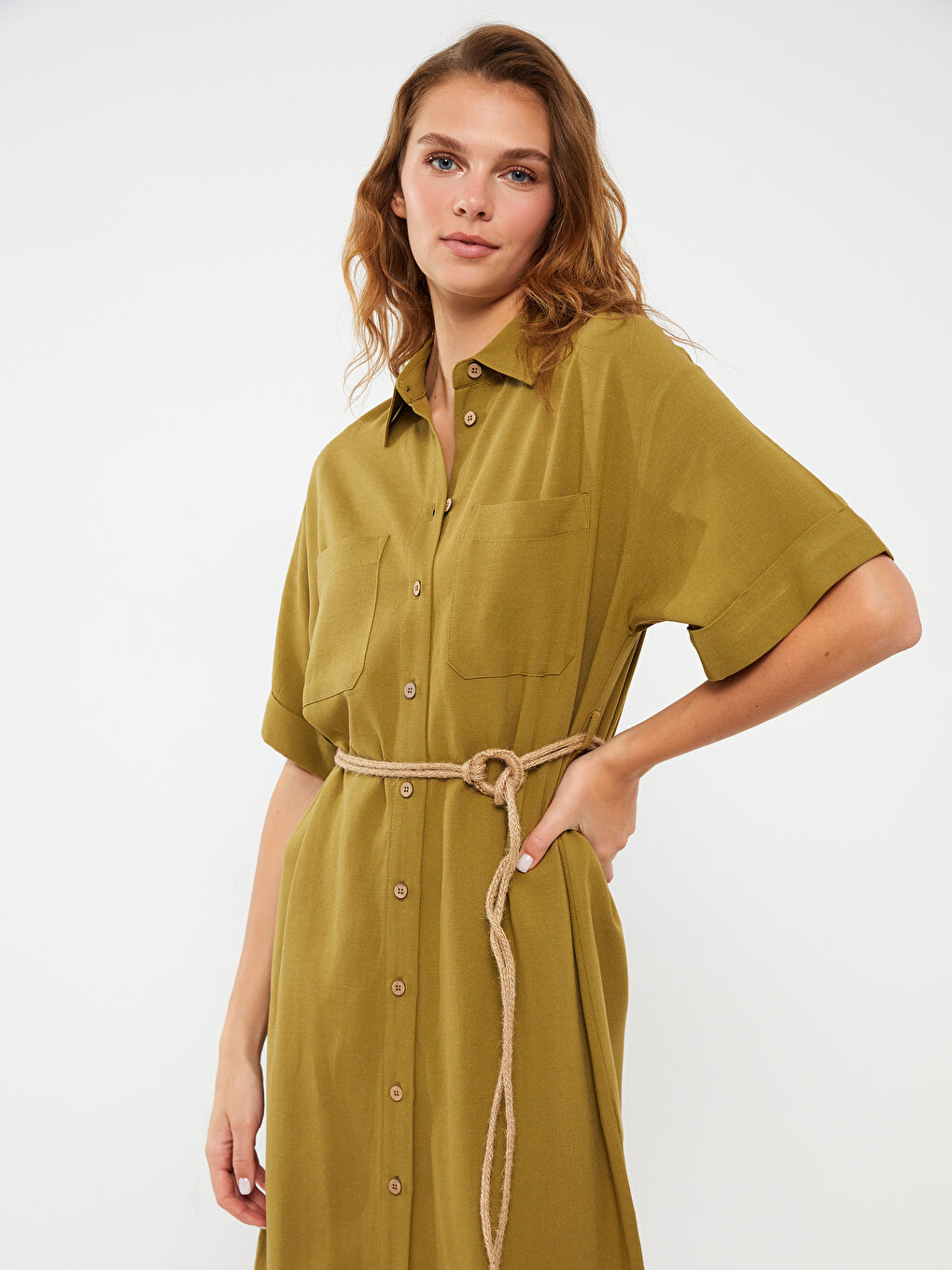 Straight Short Sleeve Women's Shirt Dress -S3BC01Z8-GXY