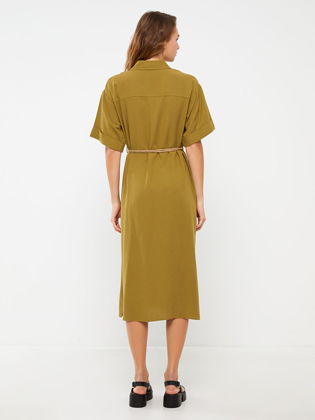 Straight Short Sleeve Women's Shirt Dress -S3BC01Z8-GXY