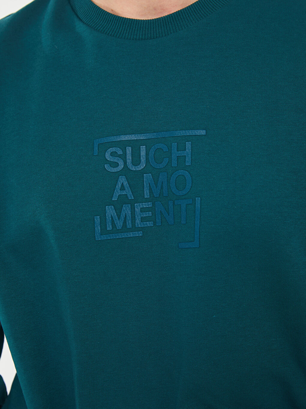 Petrol Bisiklet Yaka Uzun Kollu Baskılı Erkek Sweatshirt-4