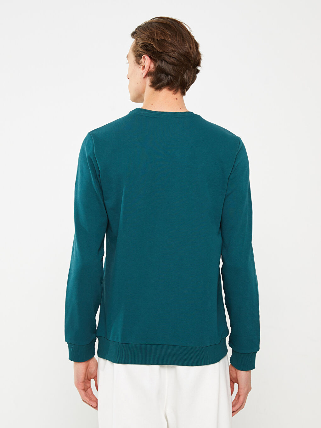 Petrol Bisiklet Yaka Uzun Kollu Baskılı Erkek Sweatshirt-5