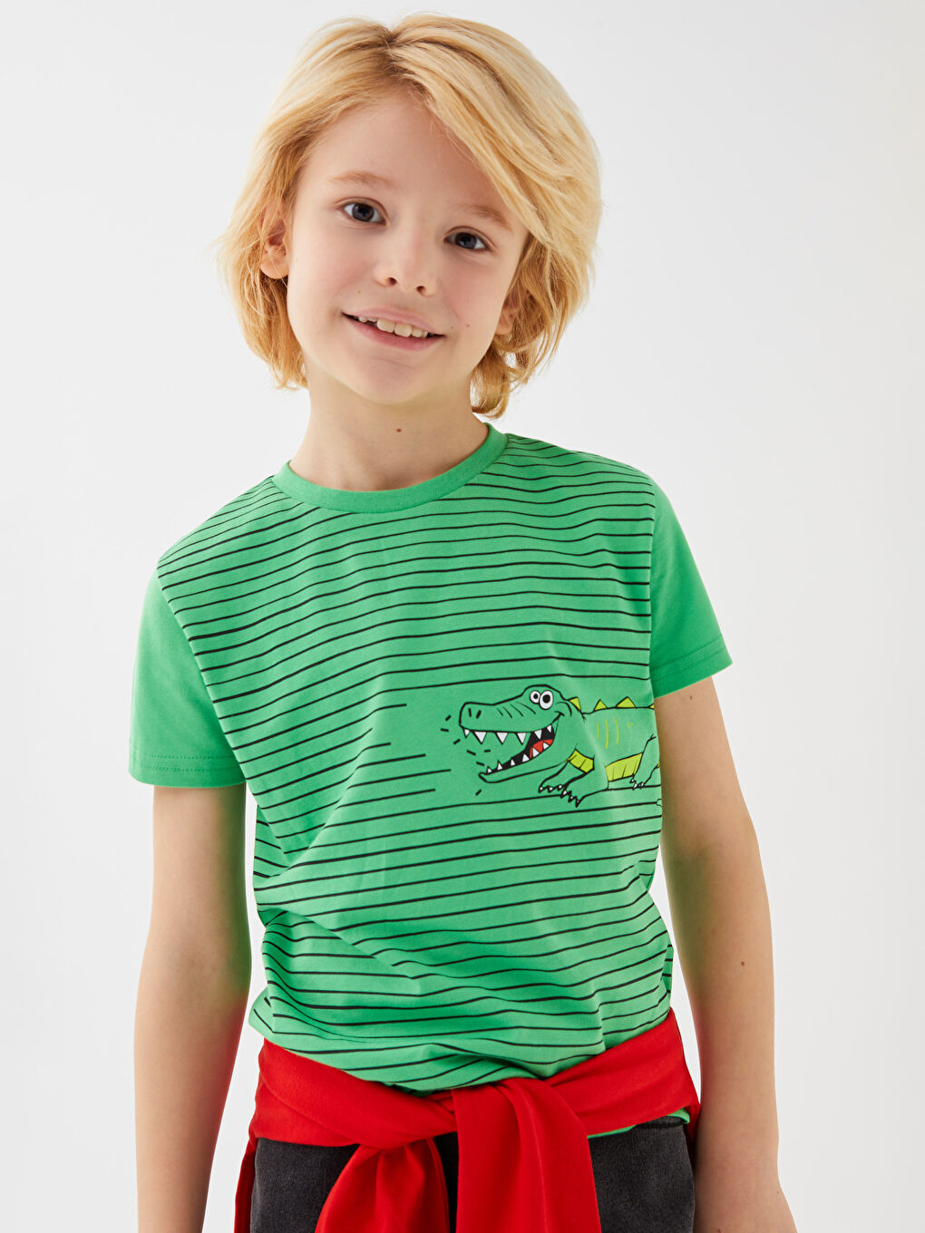 Yeşil Bisiklet Yaka Baskılı Kısa Kollu Erkek Çocuk Tişört-2