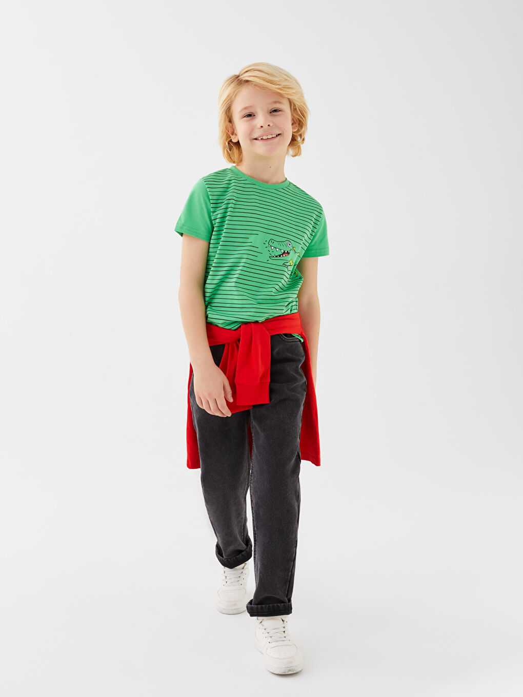 Yeşil Bisiklet Yaka Baskılı Kısa Kollu Erkek Çocuk Tişört-3