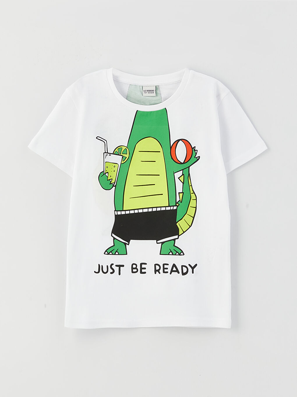 Beyaz Bisiklet Yaka Baskılı Kısa Kollu Erkek Çocuk Tişört-4