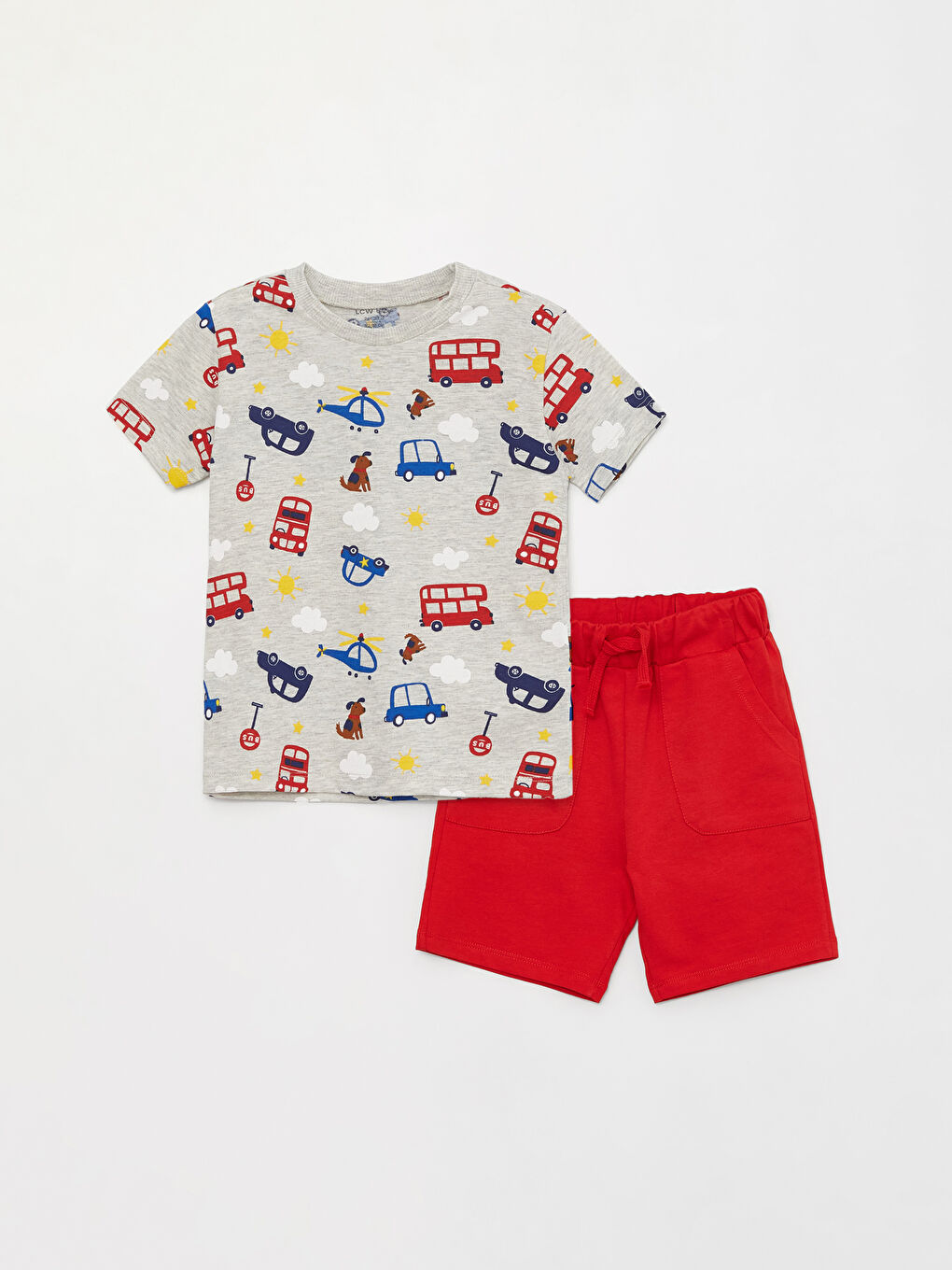 LCW baby Crew Neck Short Sleeve Printed Baby Boys' T-Shirt and Shorts 2 Pack Set -S3BC49Z1-RTV