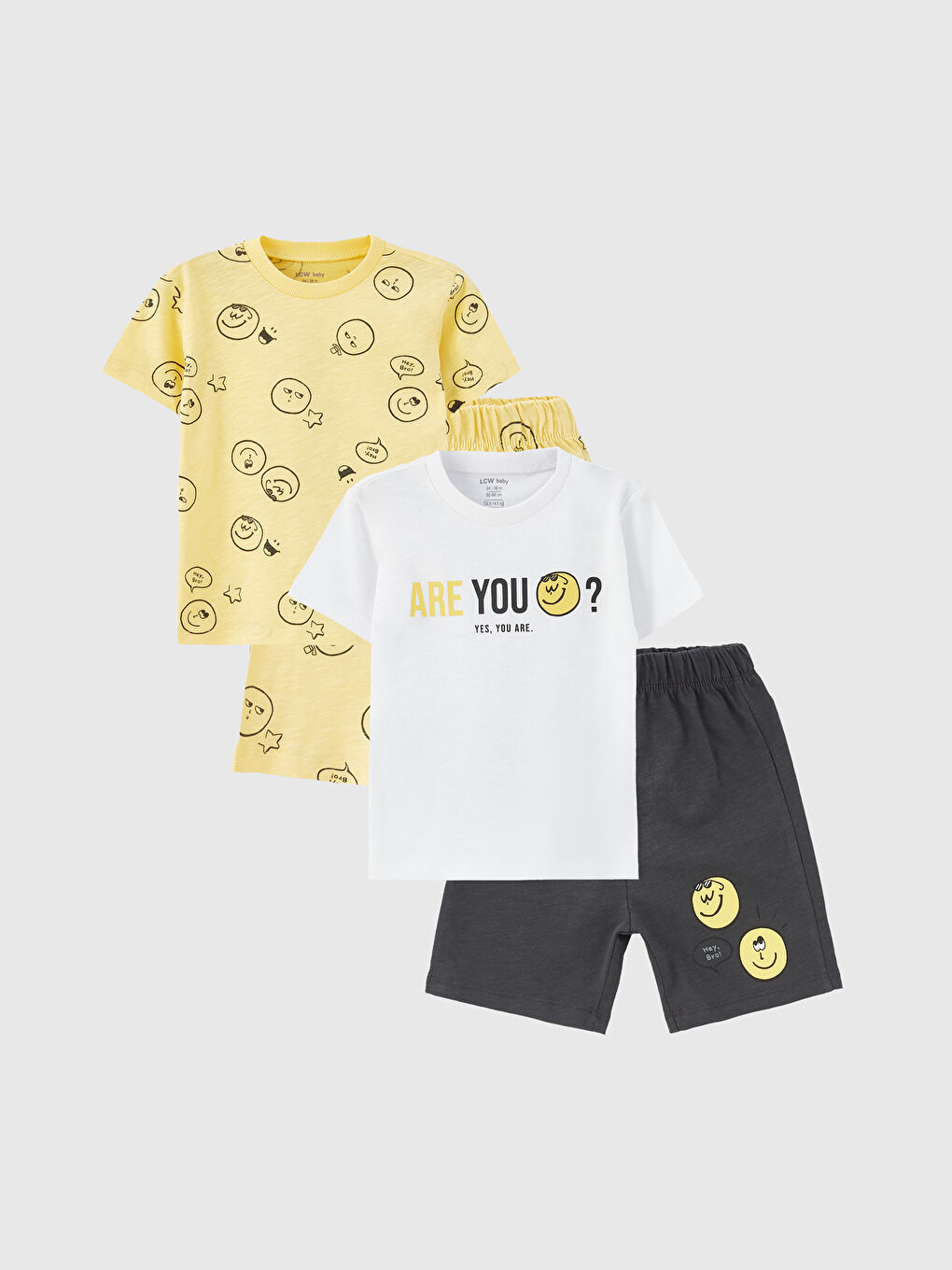 Дөңгелек жағалы қысқа жең принтті ұл бала жинағы 4 дана-5