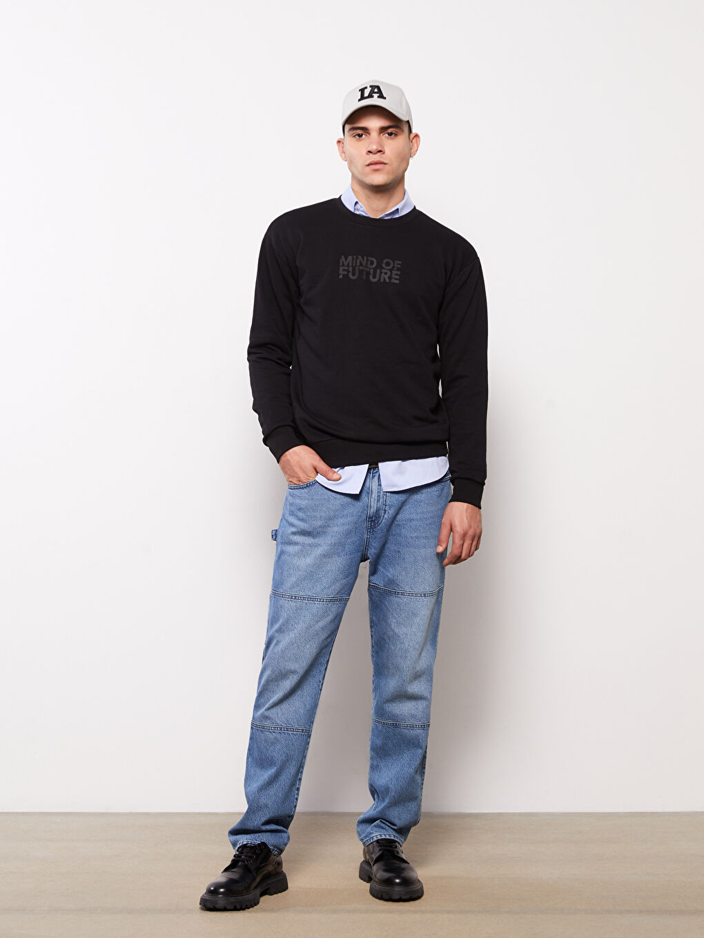 سويت شيرت كم طويل مطبوع بياقة دائرية للرجال-1