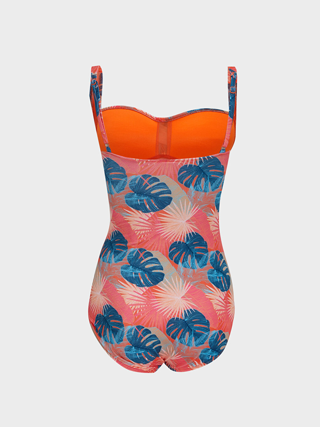 Turuncu Askılı Desenli Kadın Mayo-1