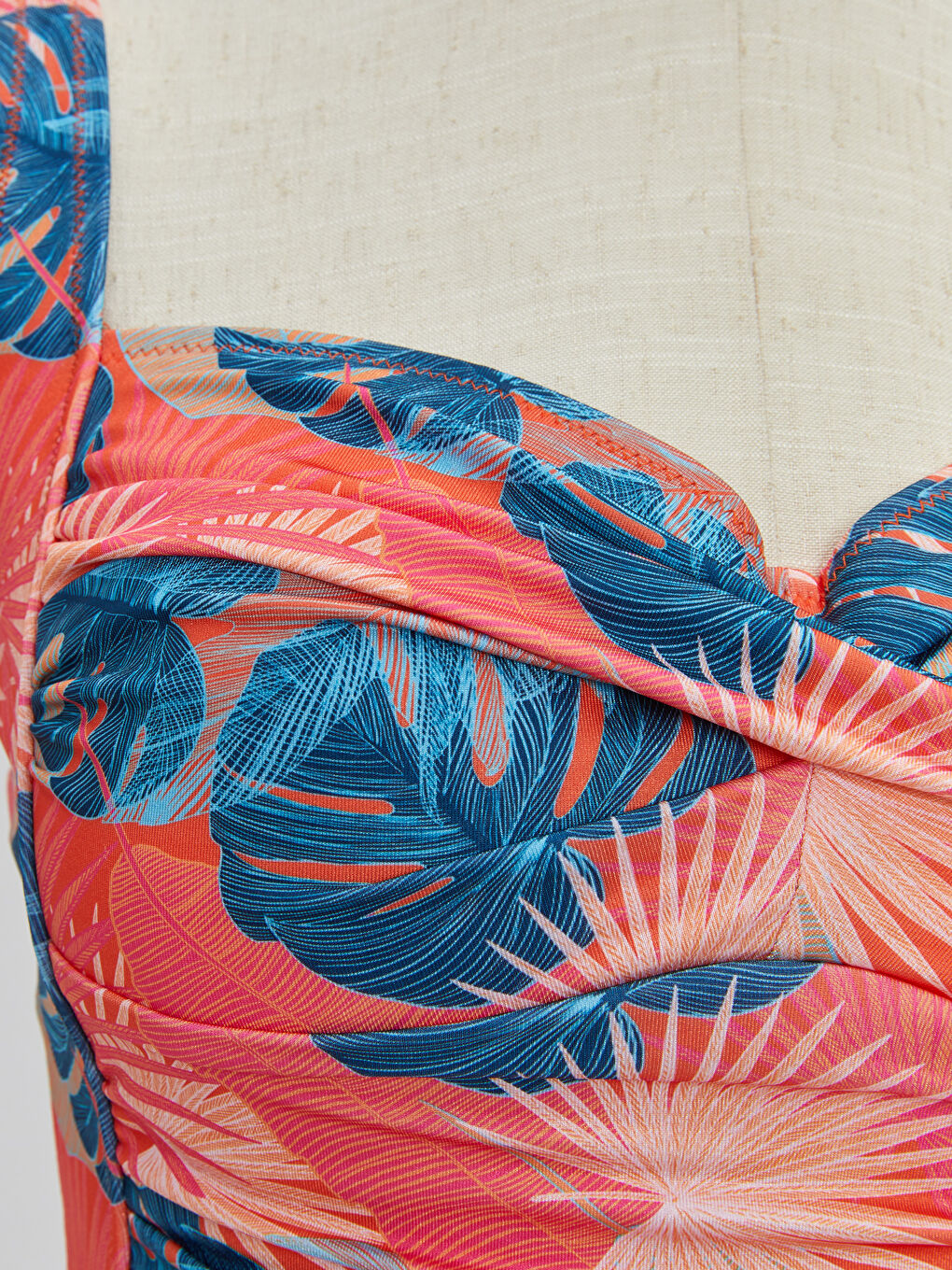 Turuncu Askılı Desenli Kadın Mayo-2