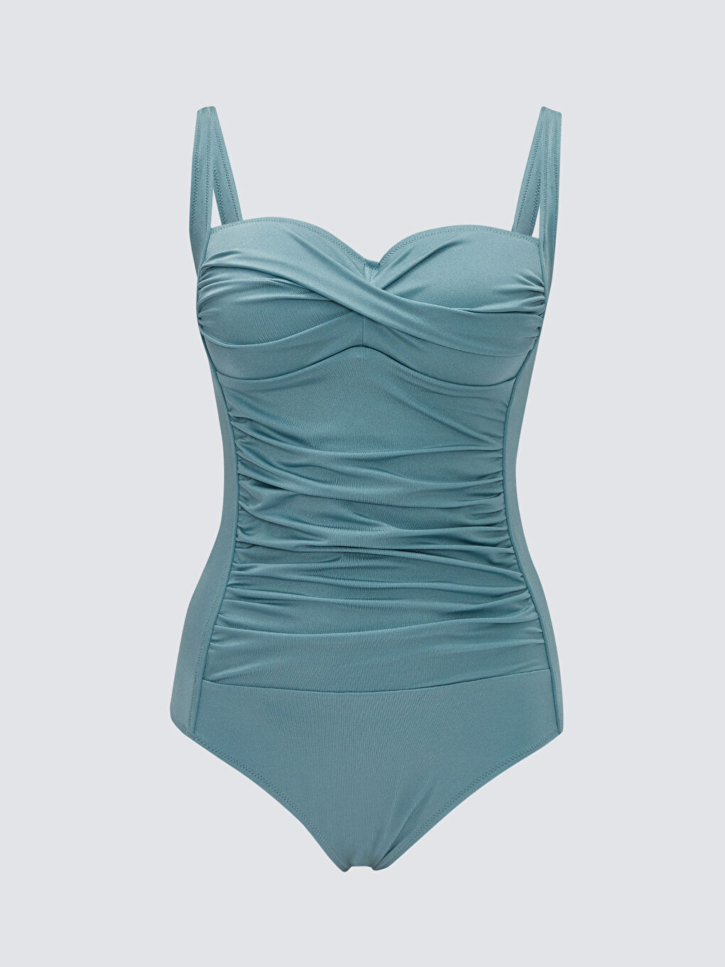 Mavi Dolgulu Büzgü Detaylı Kadın Mayo