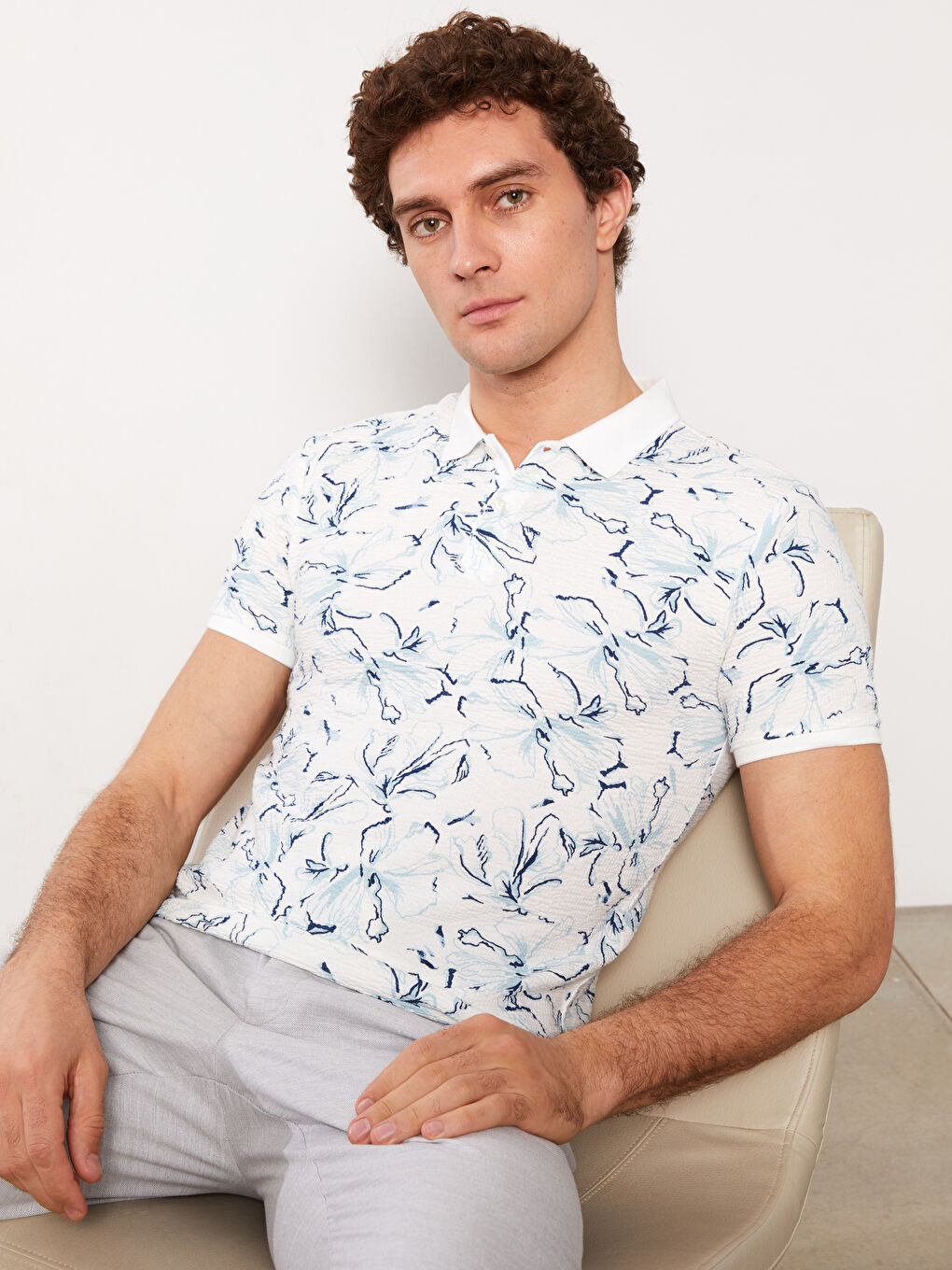 Polo Neck Short Sleeve Patterned Men's T-Shirt